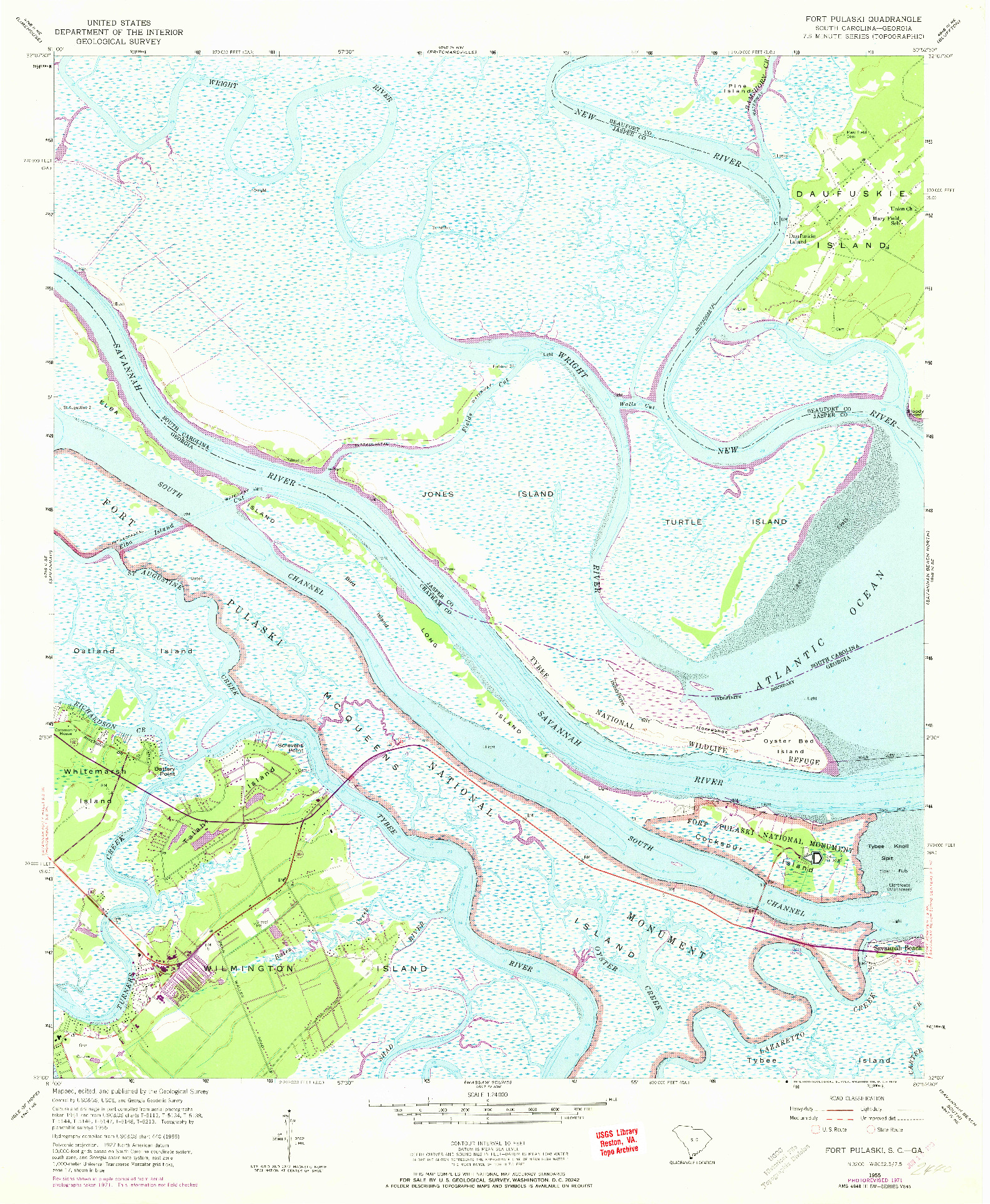 USGS 1:24000-SCALE QUADRANGLE FOR FORT PULASKI, SC 1955