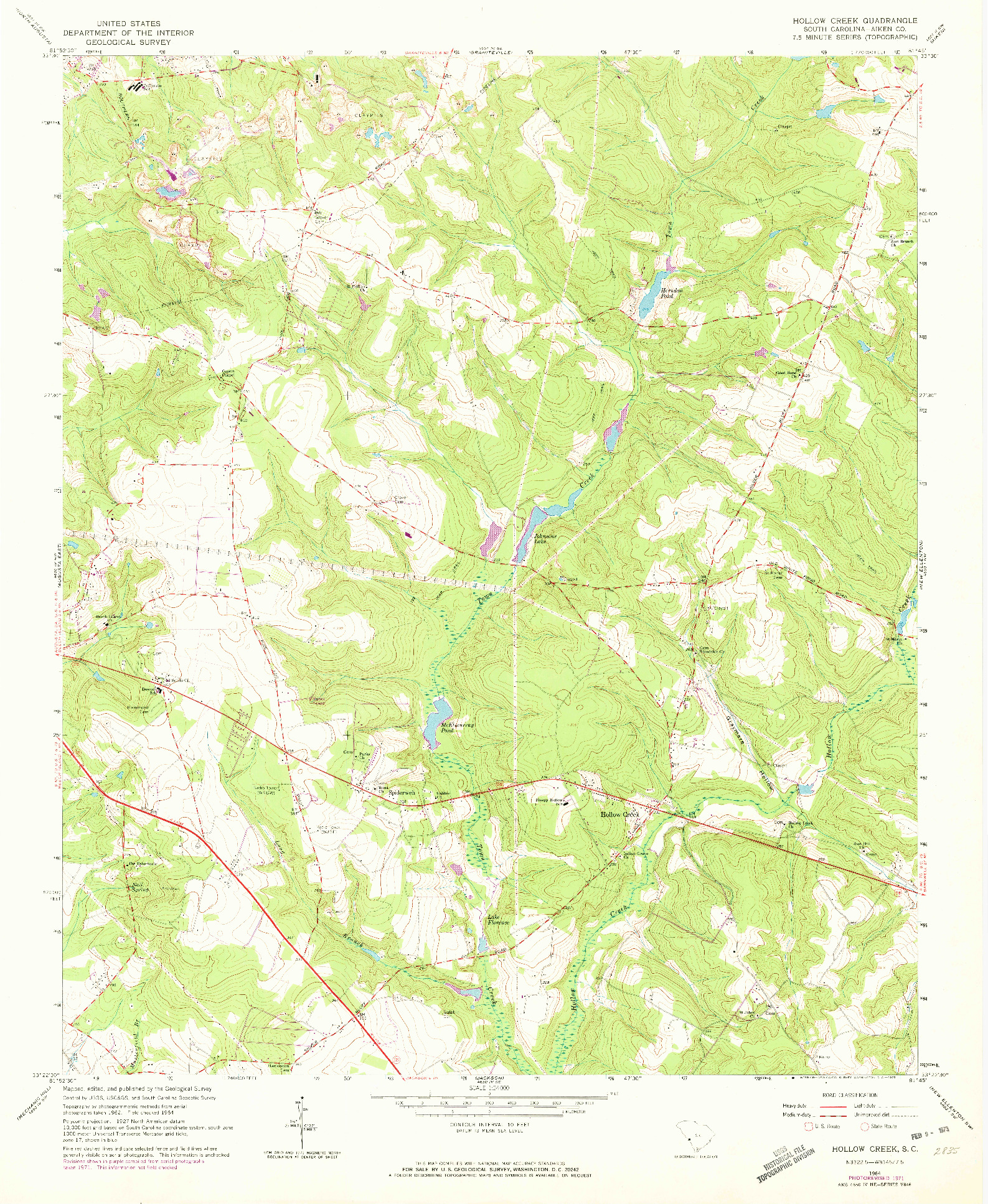 USGS 1:24000-SCALE QUADRANGLE FOR HOLLOW CREEK, SC 1964