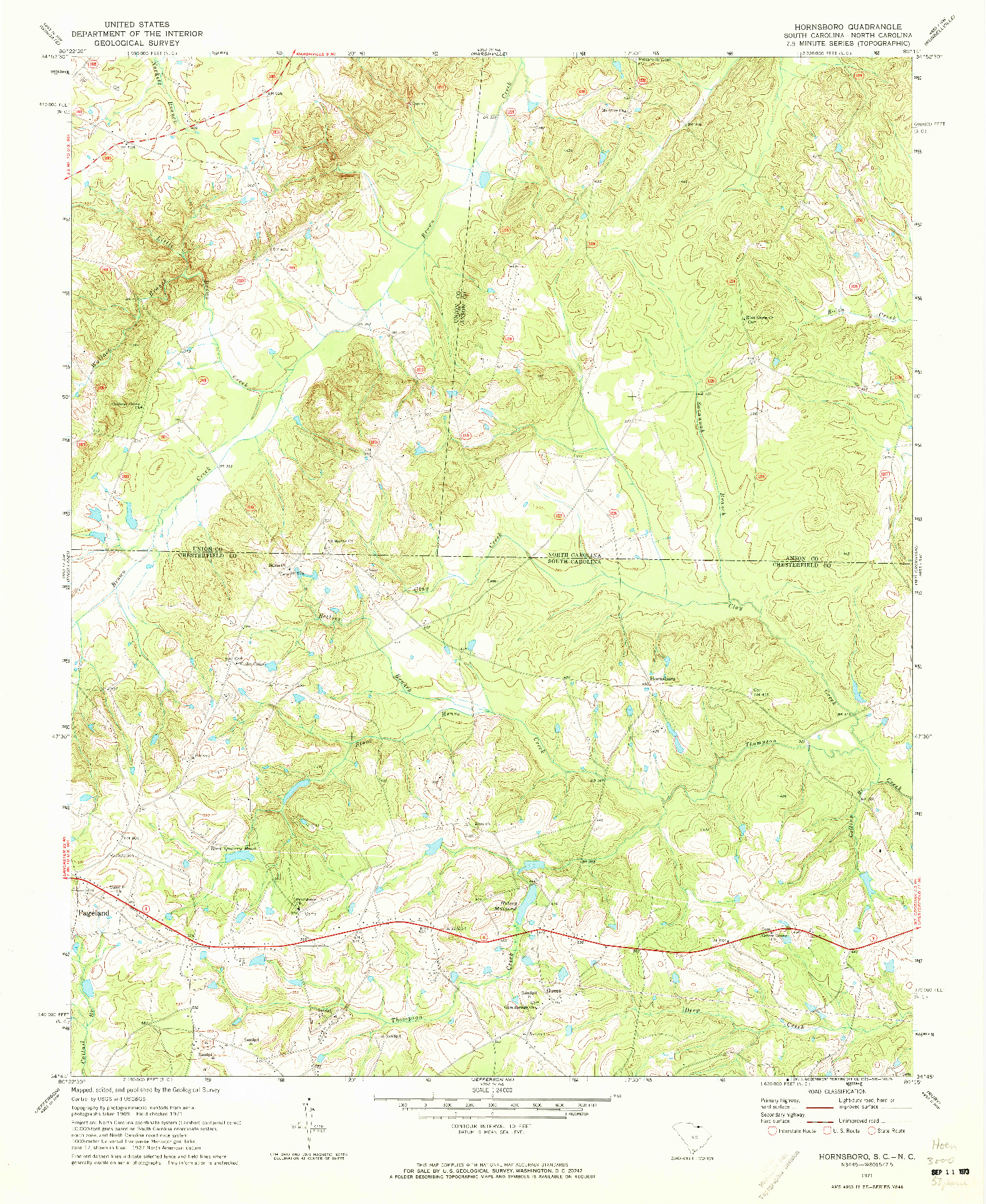 USGS 1:24000-SCALE QUADRANGLE FOR HORNSBORO, SC 1971