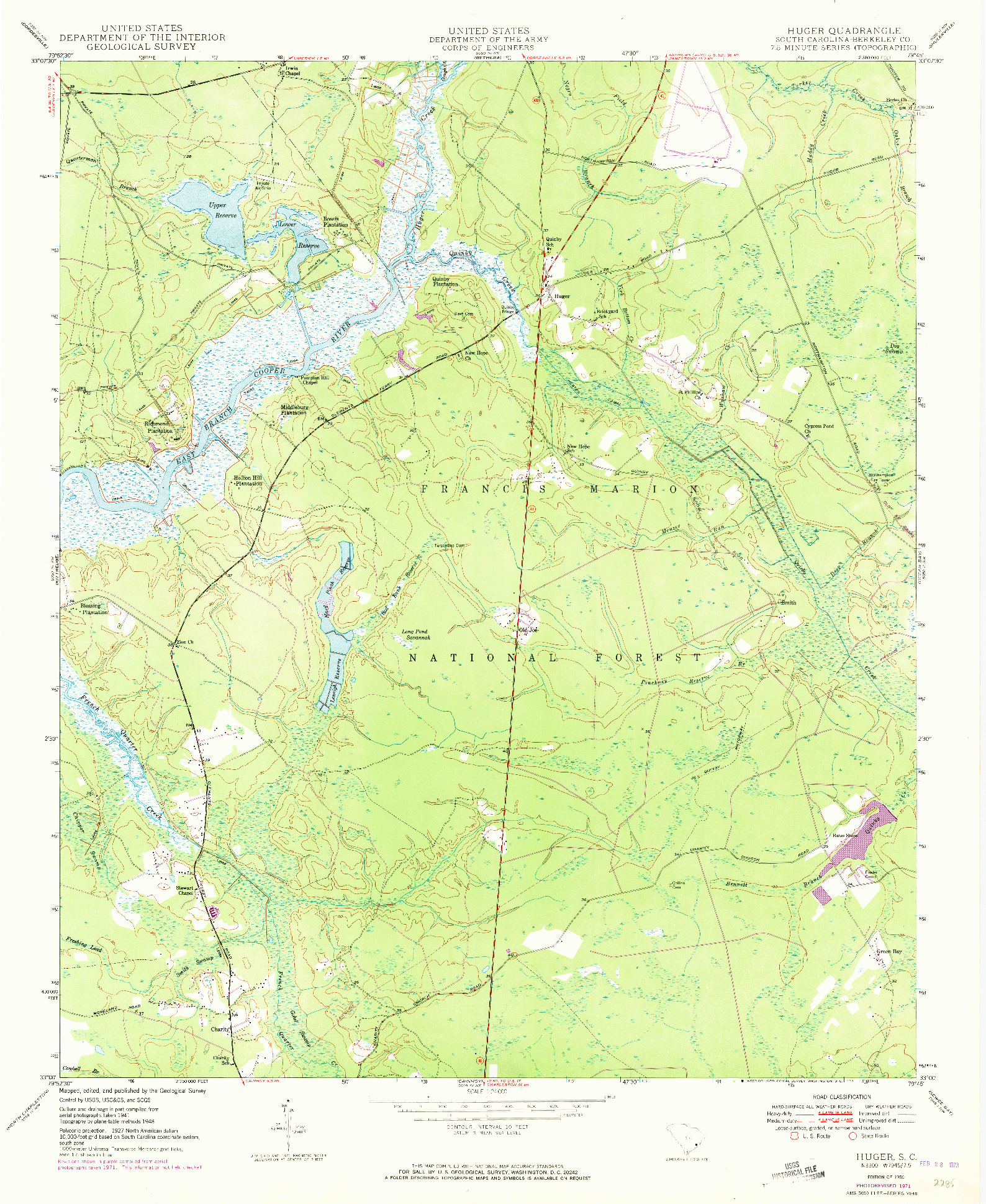 USGS 1:24000-SCALE QUADRANGLE FOR HUGER, SC 1950