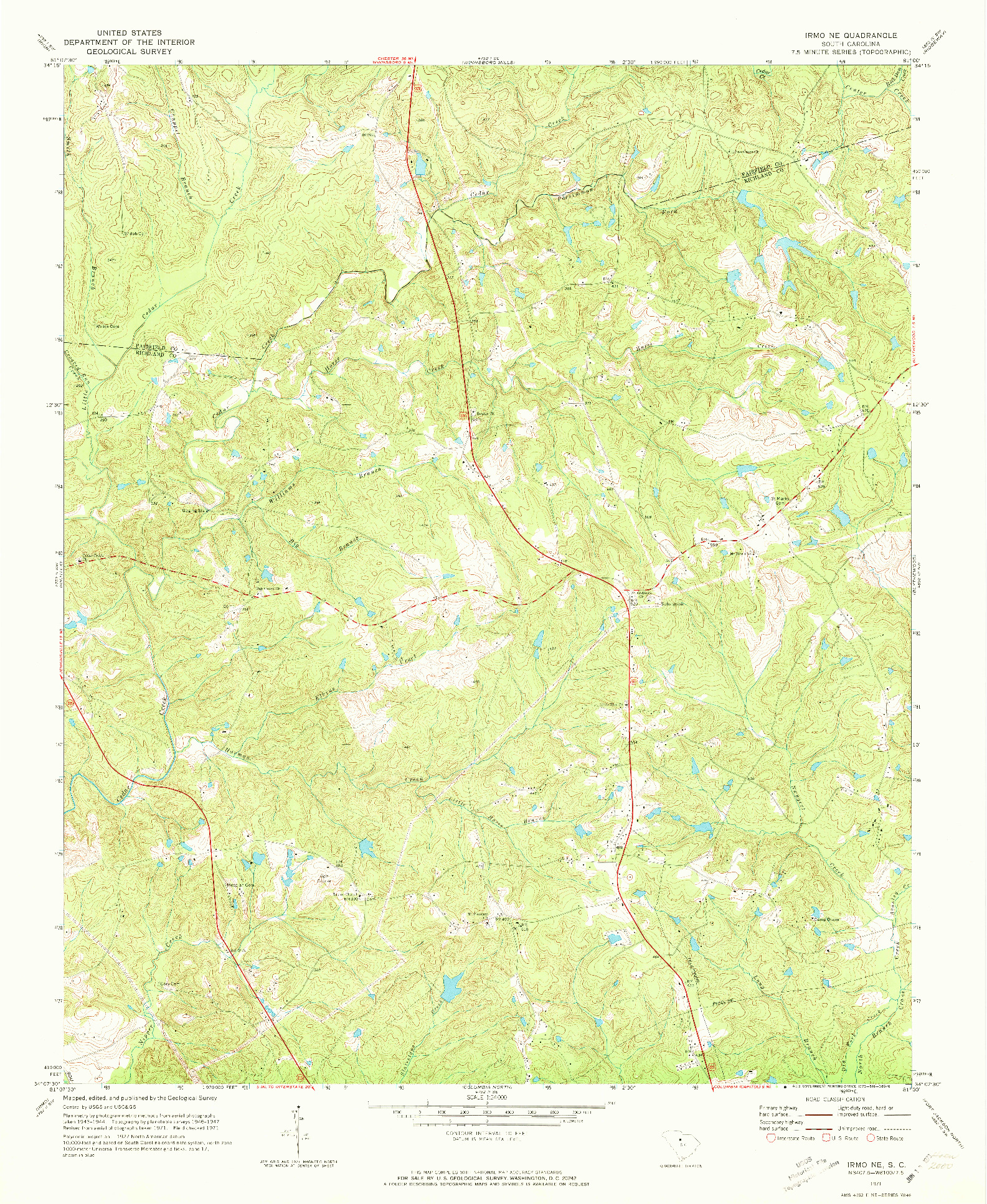 USGS 1:24000-SCALE QUADRANGLE FOR IRMO NE, SC 1971