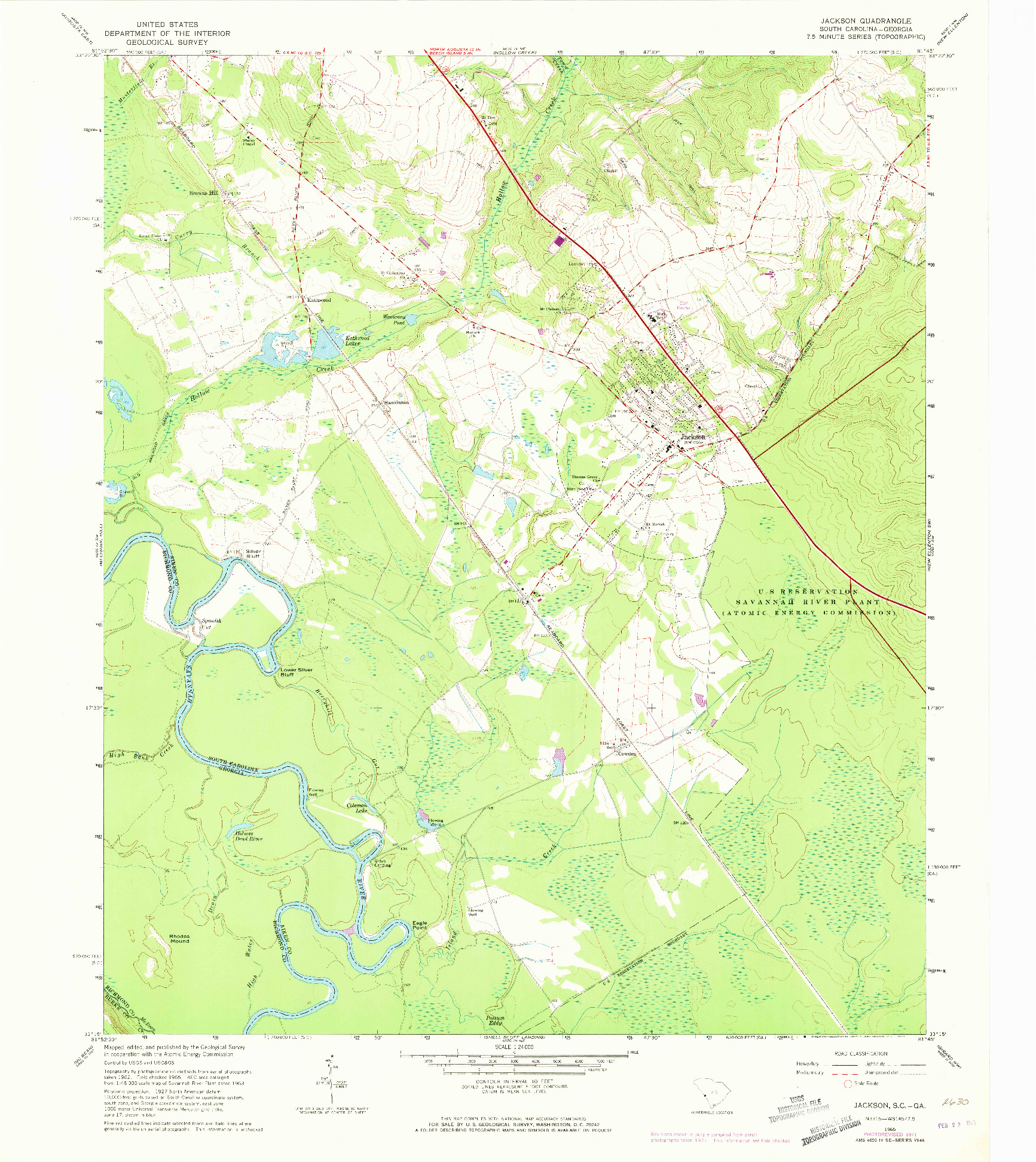 USGS 1:24000-SCALE QUADRANGLE FOR JACKSON, SC 1965