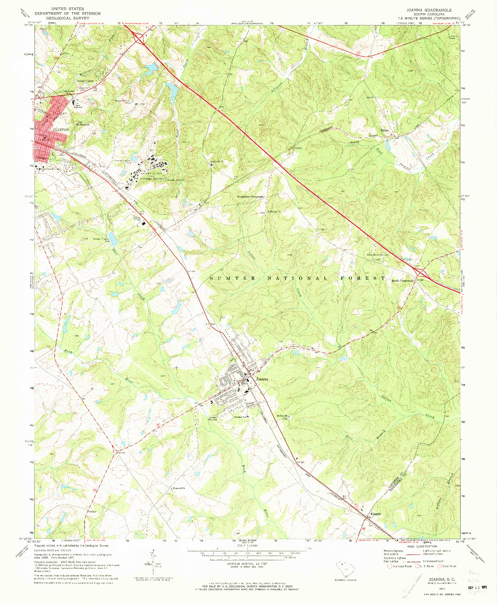 USGS 1:24000-SCALE QUADRANGLE FOR JOANNA, SC 1971