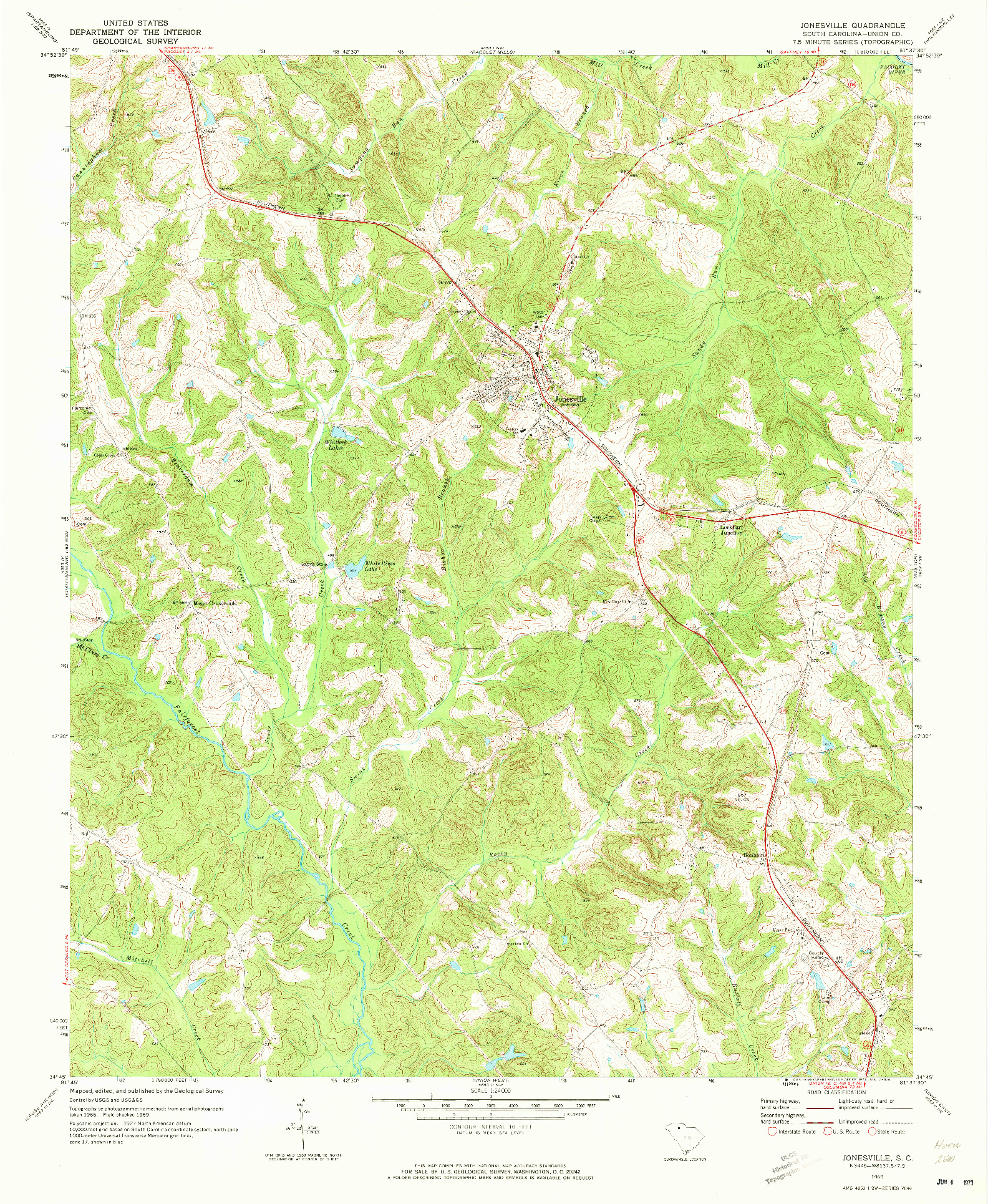 USGS 1:24000-SCALE QUADRANGLE FOR JONESVILLE, SC 1969