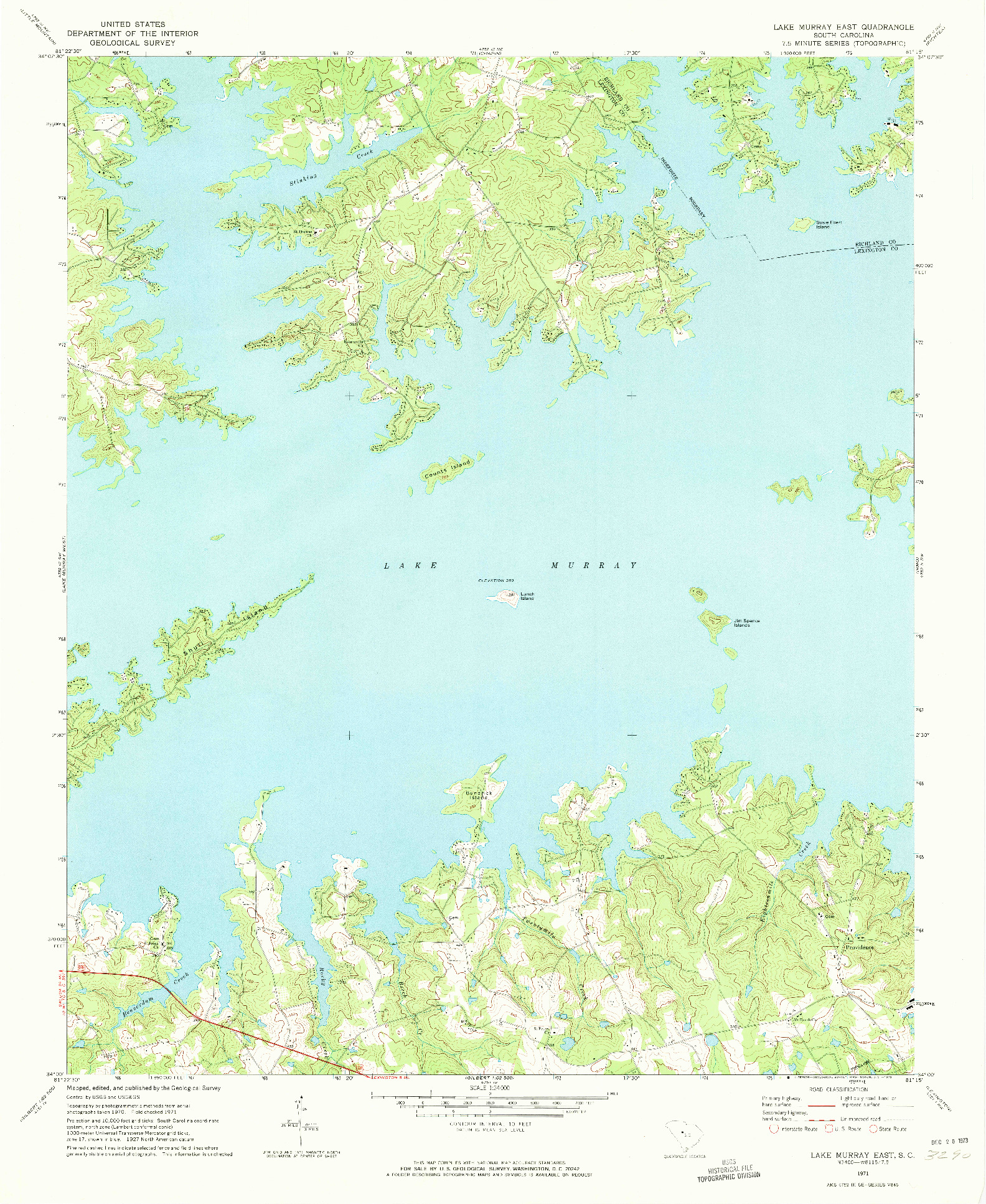 USGS 1:24000-SCALE QUADRANGLE FOR LAKE MURRAY EAST, SC 1971