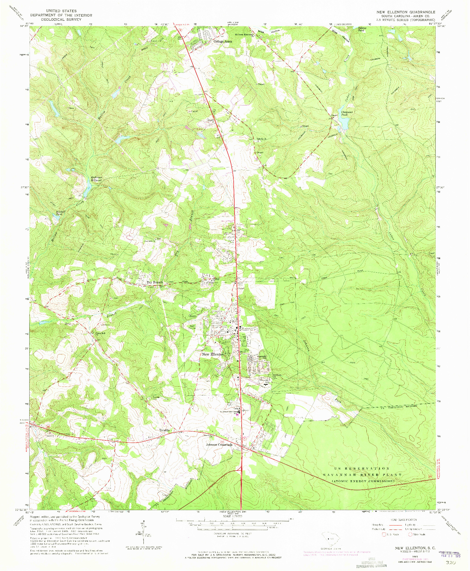 USGS 1:24000-SCALE QUADRANGLE FOR NEW ELLENTON, SC 1965