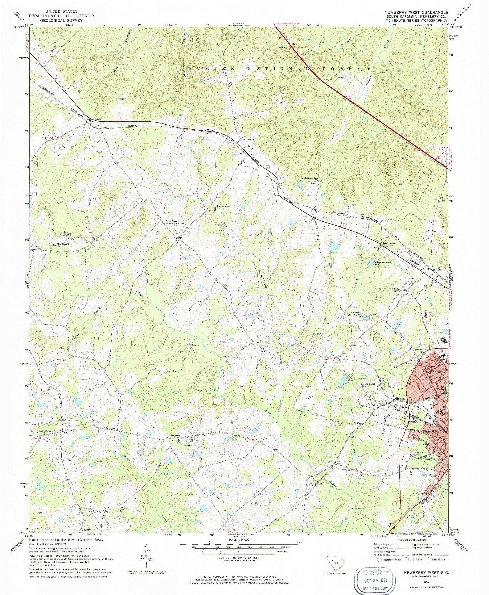 USGS 1:24000-SCALE QUADRANGLE FOR NEWBERRY WEST, SC 1969