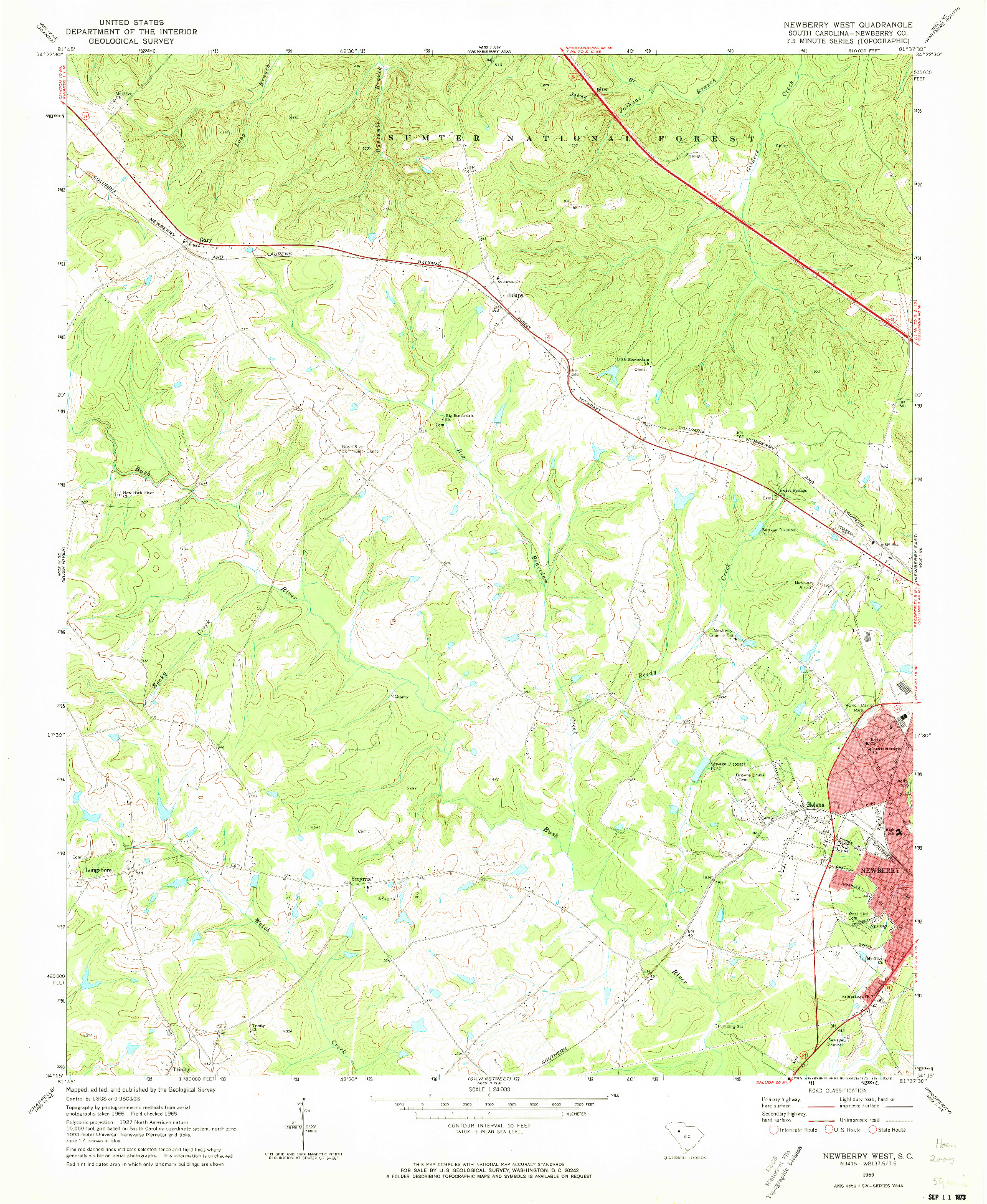 USGS 1:24000-SCALE QUADRANGLE FOR NEWBERRY WEST, SC 1969