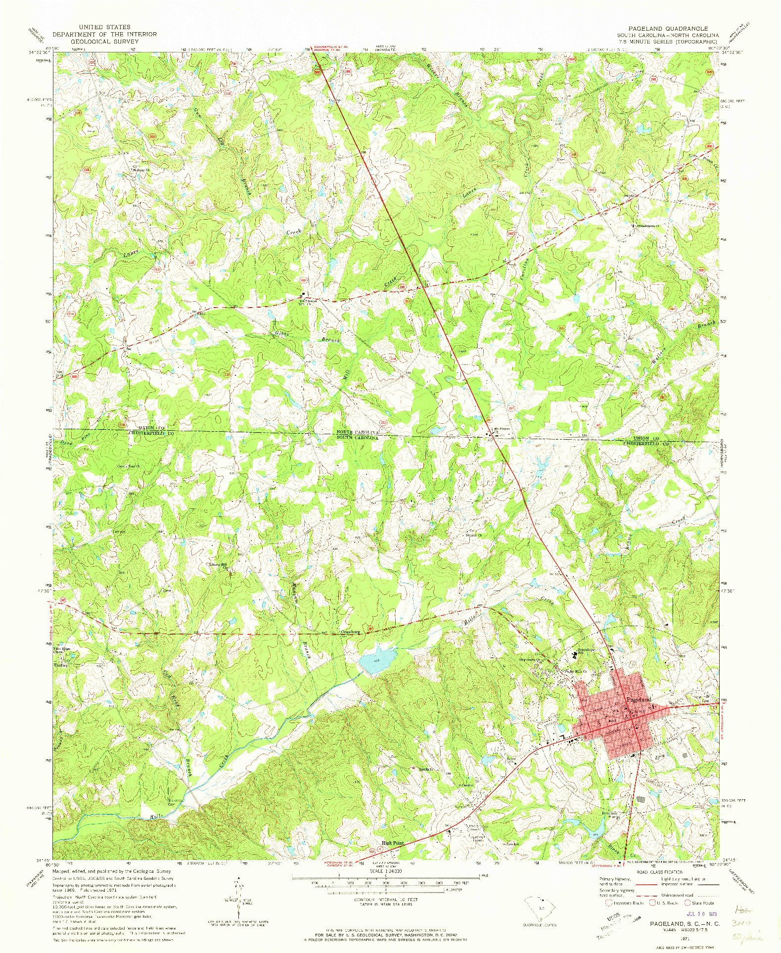 USGS 1:24000-SCALE QUADRANGLE FOR PAGELAND, SC 1971
