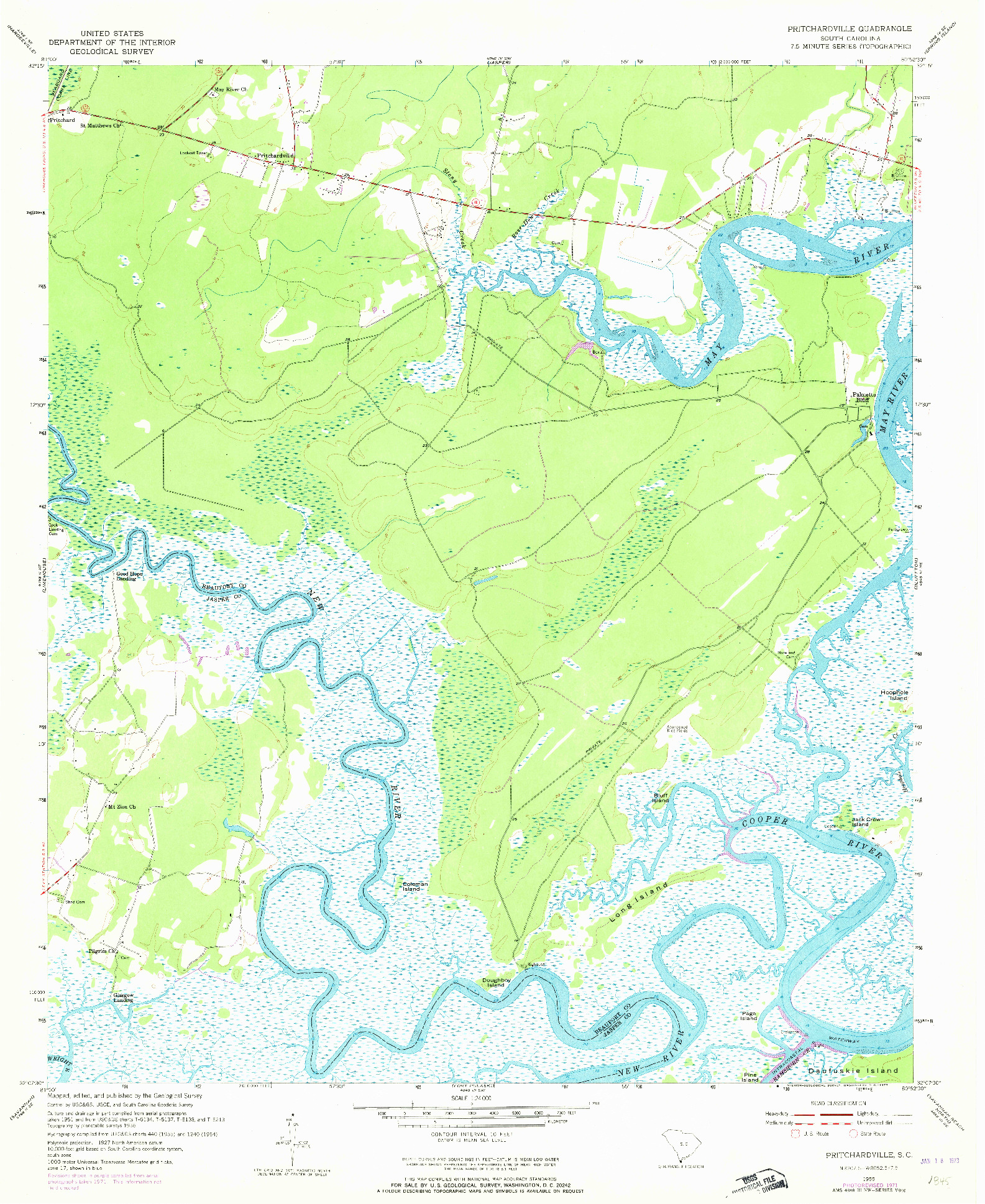 USGS 1:24000-SCALE QUADRANGLE FOR PRITCHARDVILLE, SC 1955