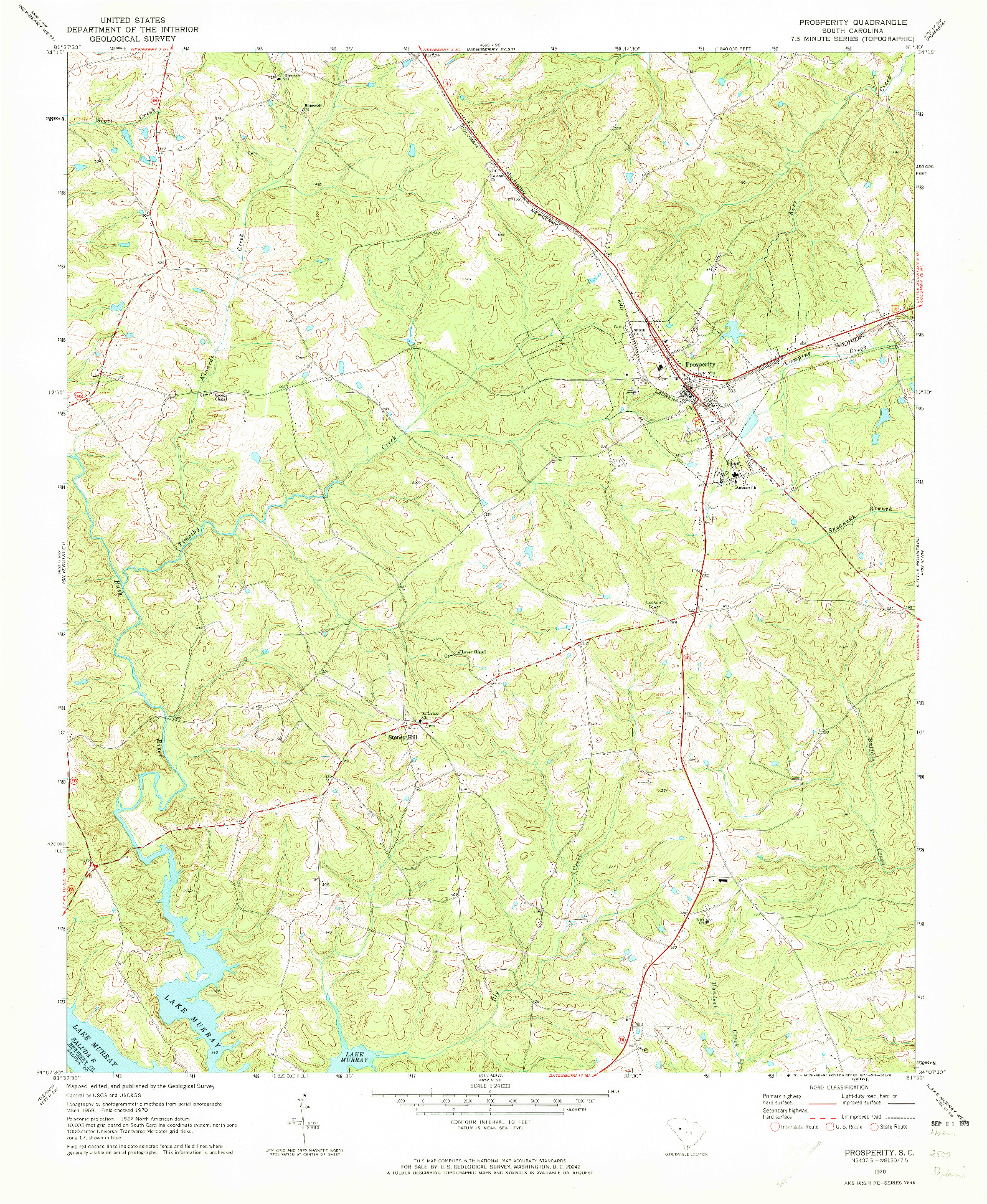 USGS 1:24000-SCALE QUADRANGLE FOR PROSPERITY, SC 1970