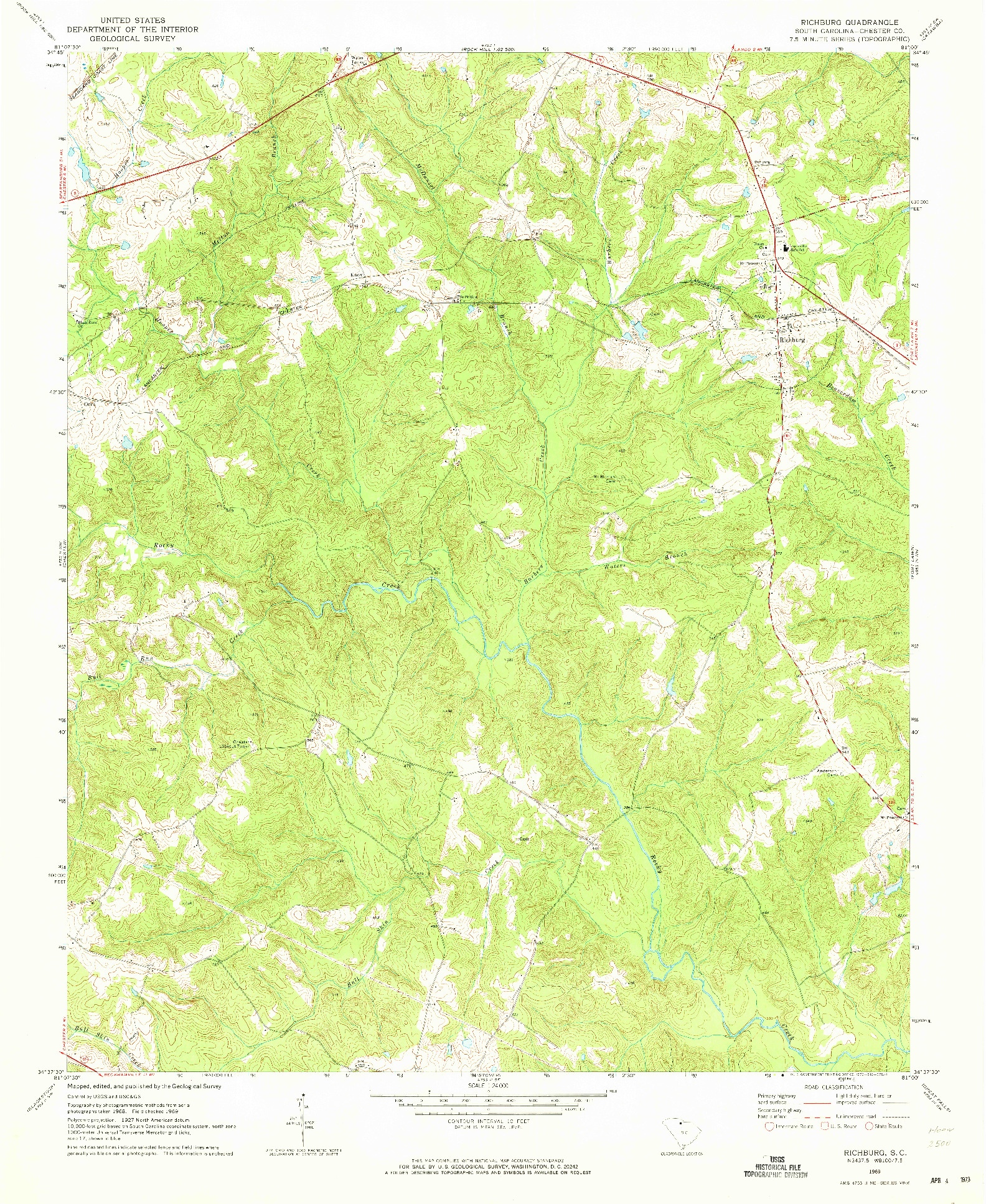 USGS 1:24000-SCALE QUADRANGLE FOR RICHBURG, SC 1969