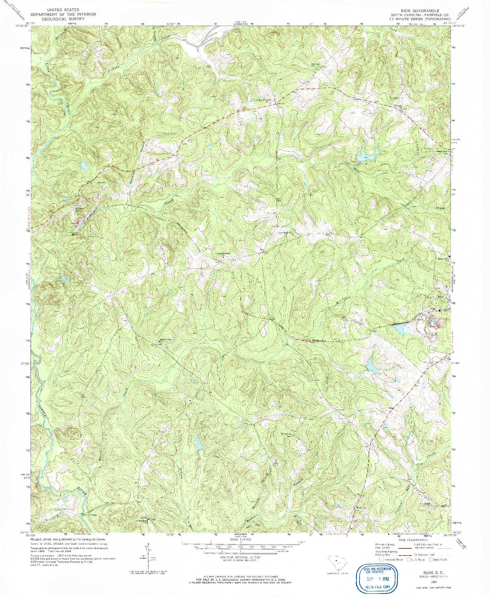 USGS 1:24000-SCALE QUADRANGLE FOR RION, SC 1969