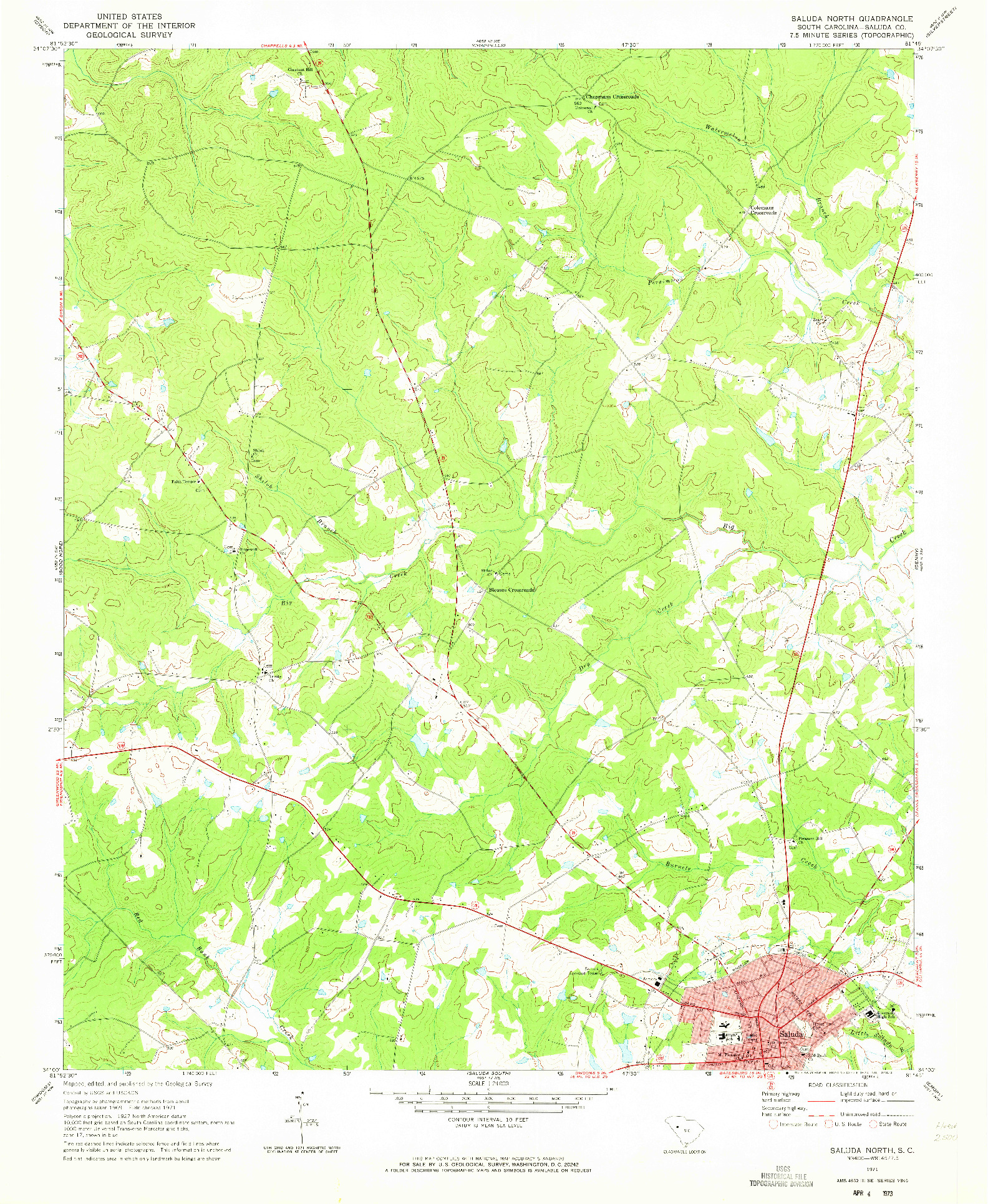 USGS 1:24000-SCALE QUADRANGLE FOR SALUDA NORTH, SC 1971