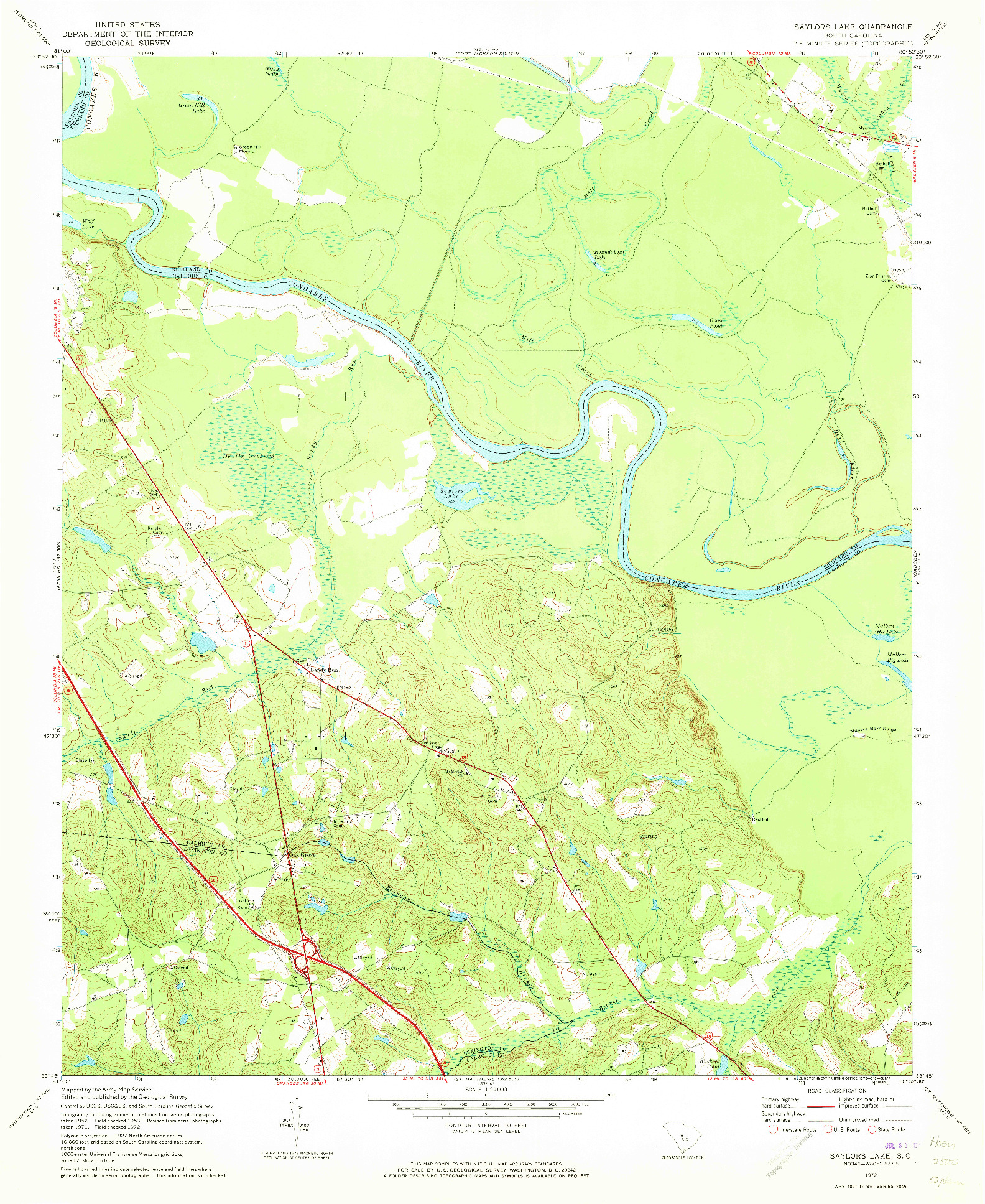 USGS 1:24000-SCALE QUADRANGLE FOR SAYLORS LAKE, SC 1972