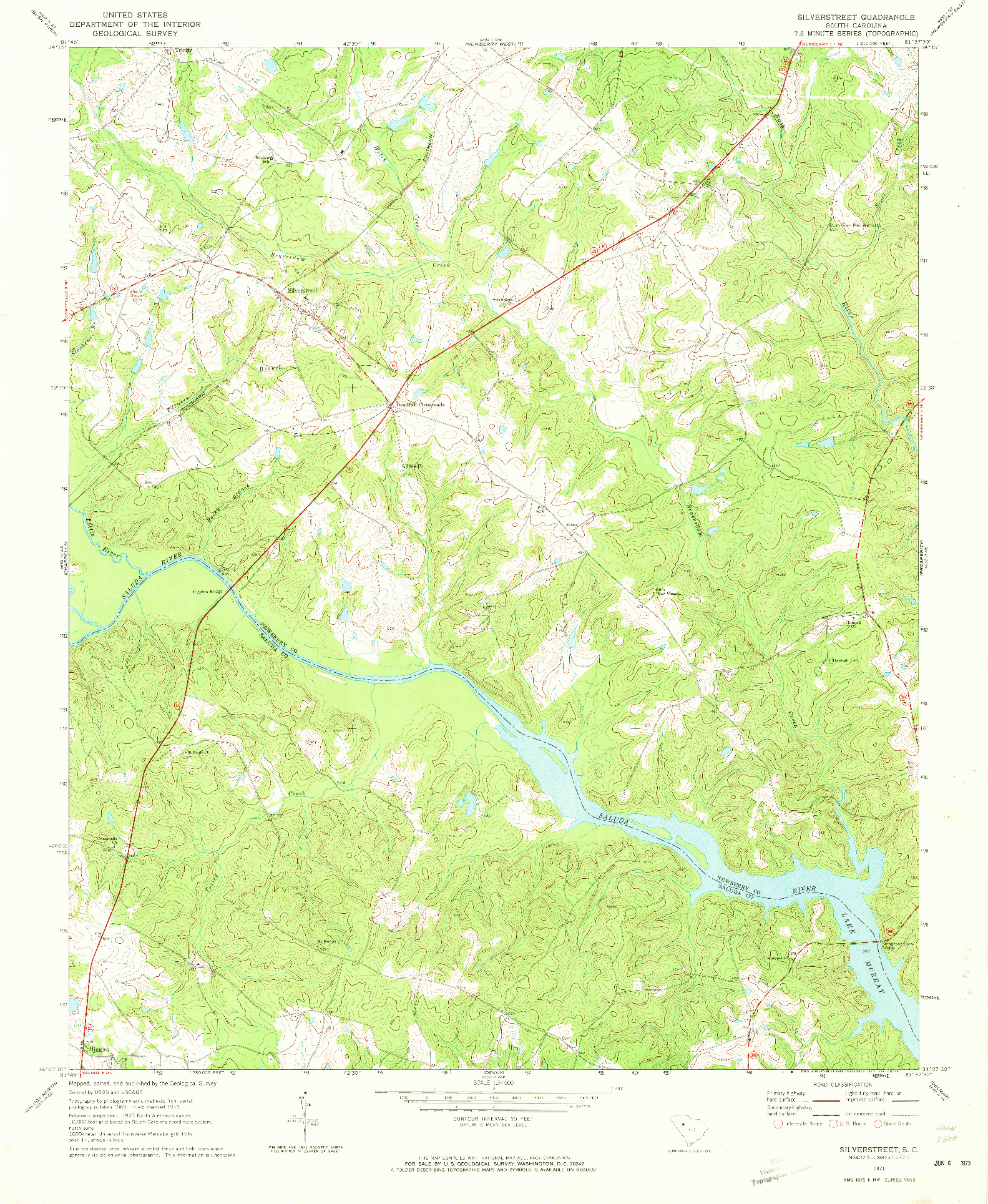USGS 1:24000-SCALE QUADRANGLE FOR SILVERSTREET, SC 1971