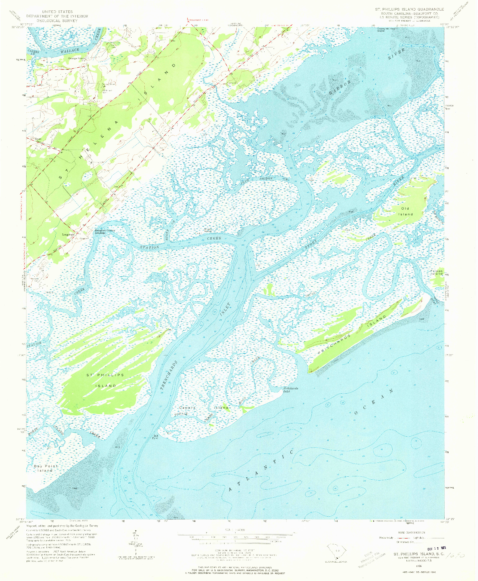 USGS 1:24000-SCALE QUADRANGLE FOR ST. PHILLIPS ISLAND, SC 1956