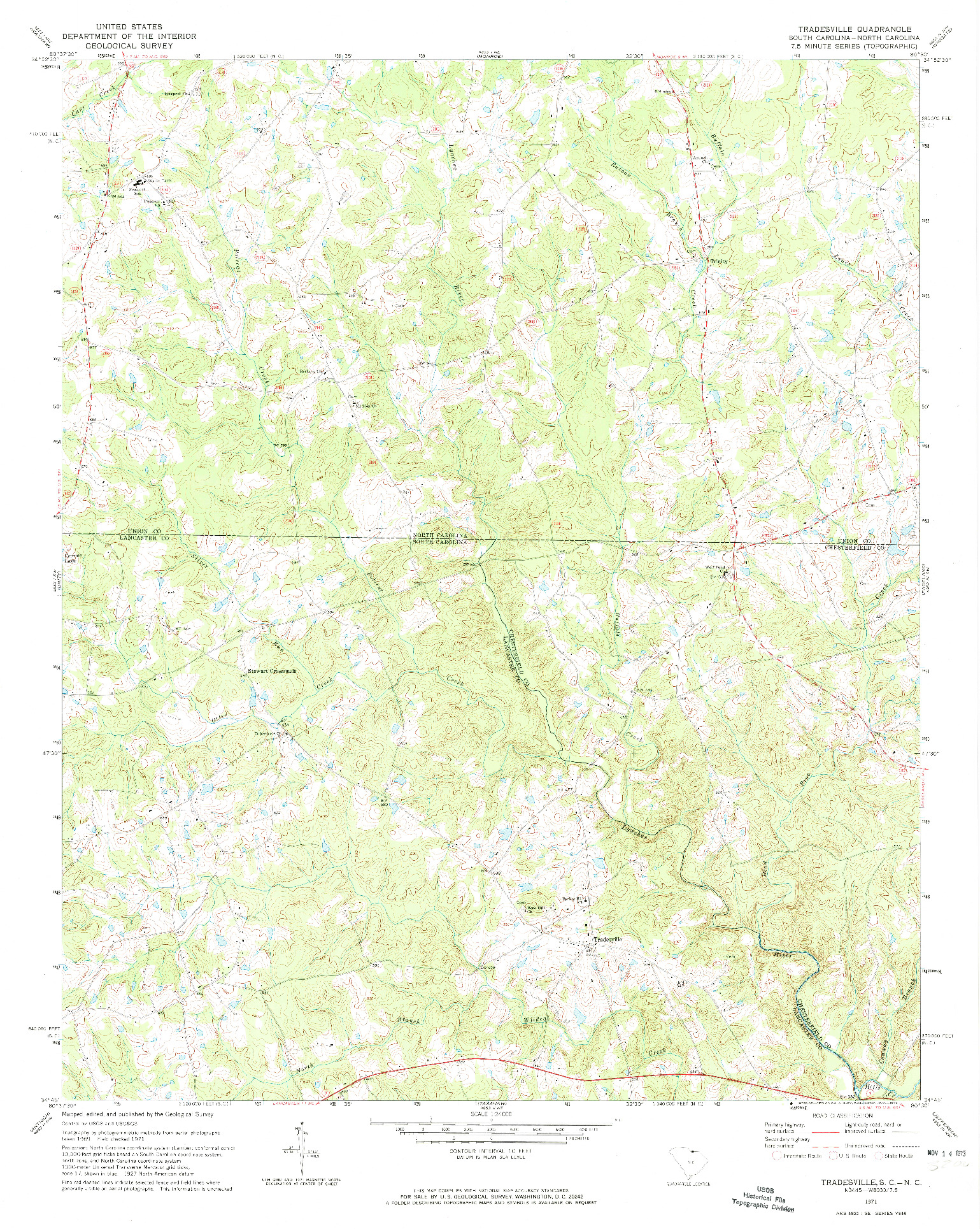 USGS 1:24000-SCALE QUADRANGLE FOR TRADESVILLE, SC 1971