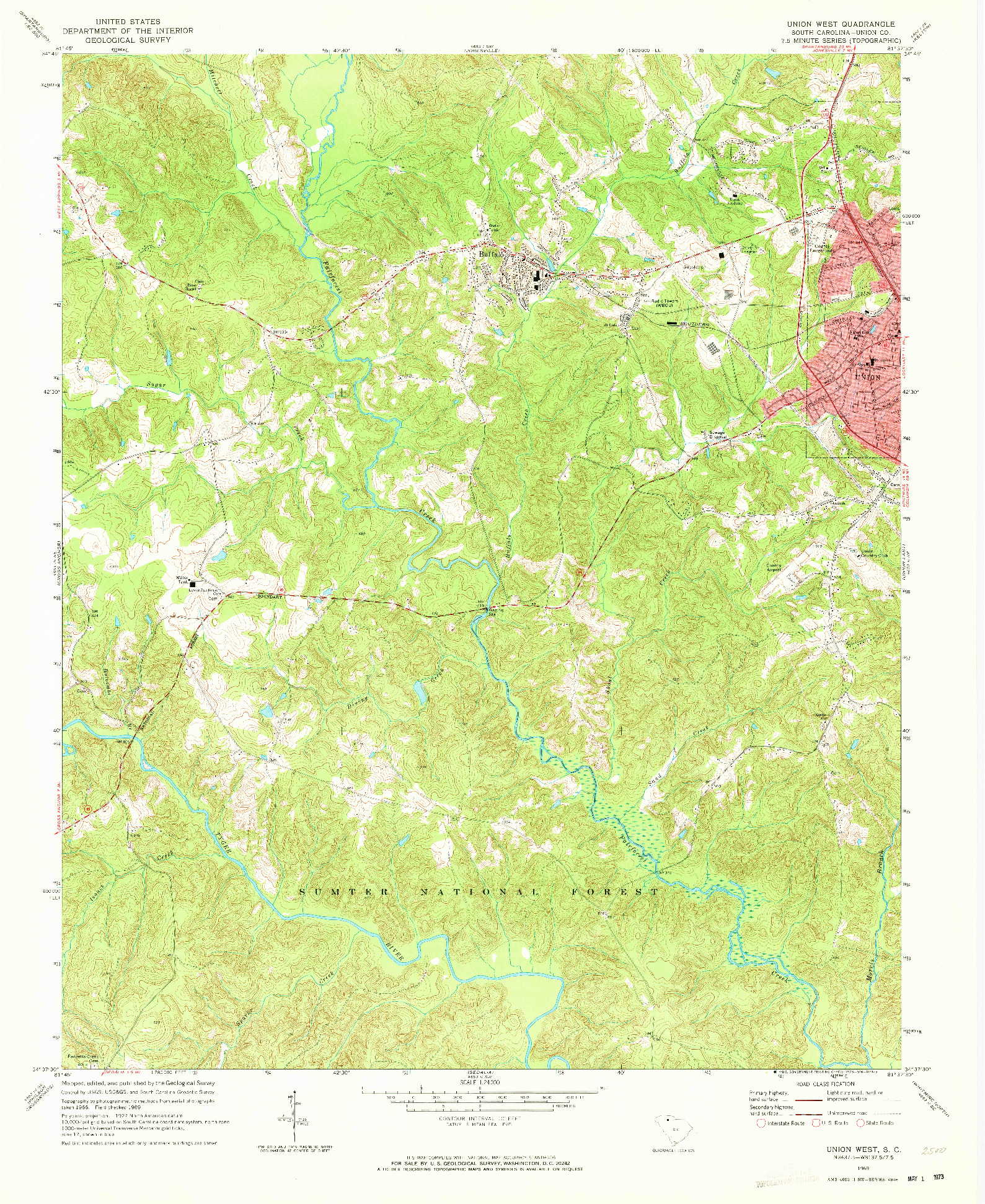 USGS 1:24000-SCALE QUADRANGLE FOR UNION WEST, SC 1969