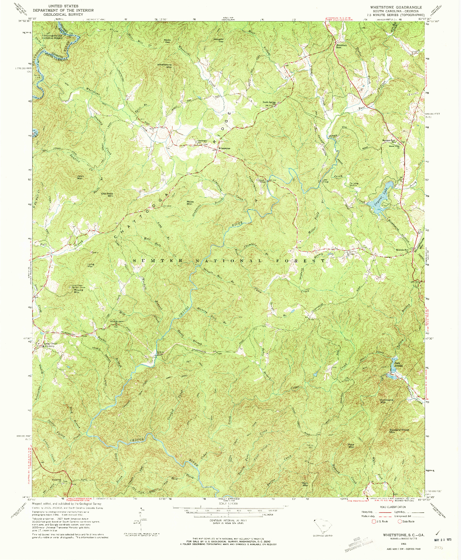USGS 1:24000-SCALE QUADRANGLE FOR WHETSTONE, SC 1961