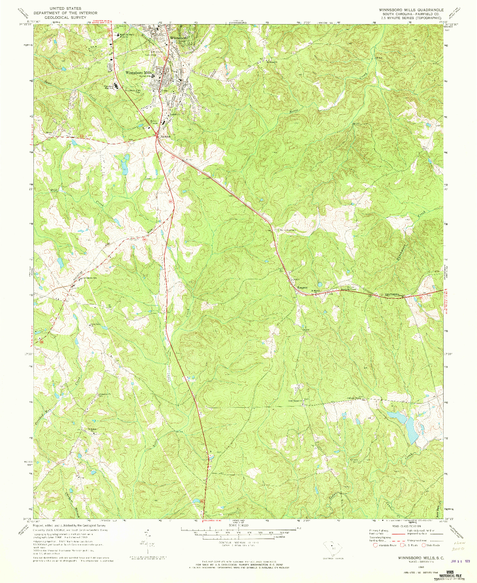 USGS 1:24000-SCALE QUADRANGLE FOR WINNSBORO MILLS, SC 1969