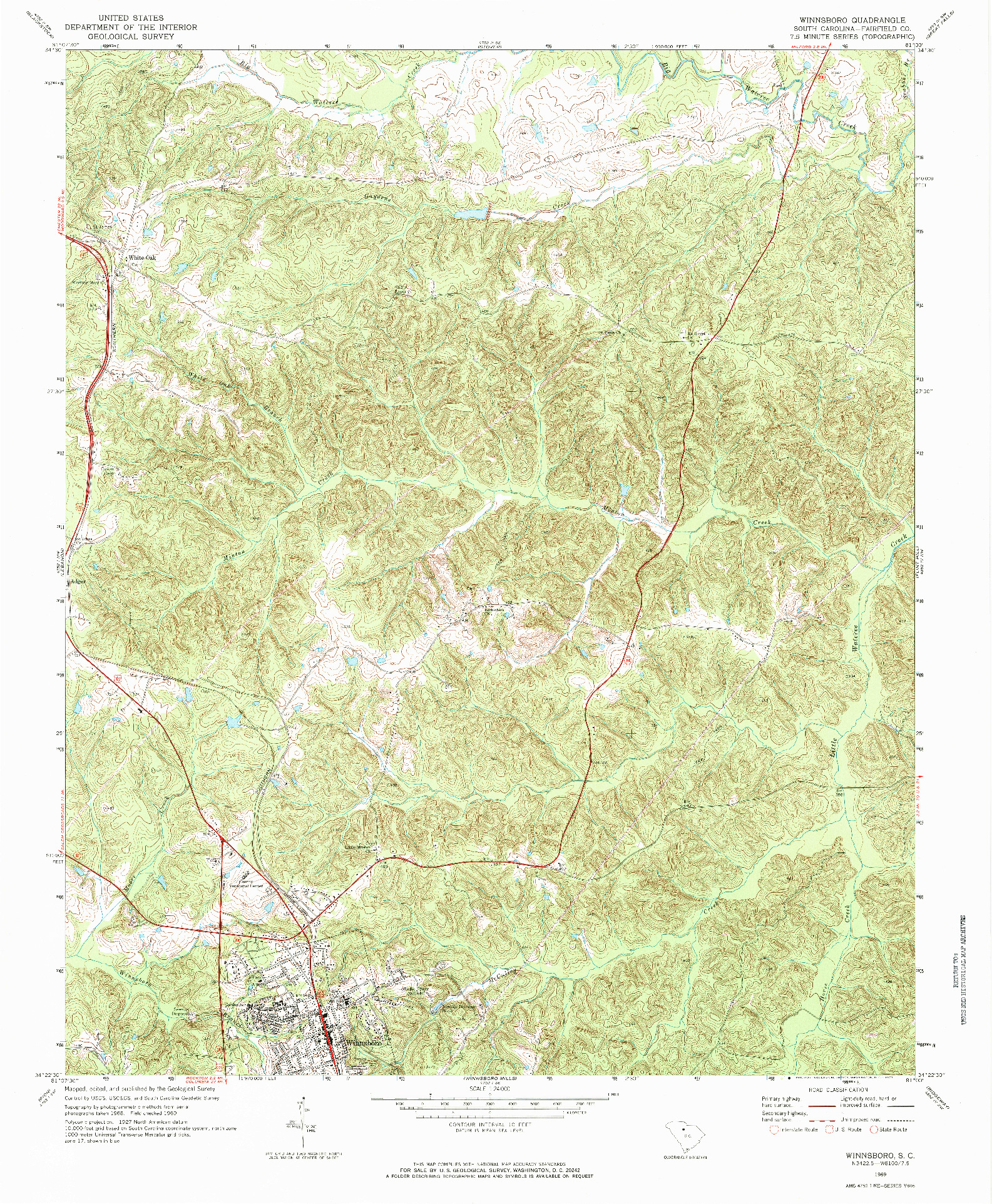 USGS 1:24000-SCALE QUADRANGLE FOR WINNSBORO, SC 1969