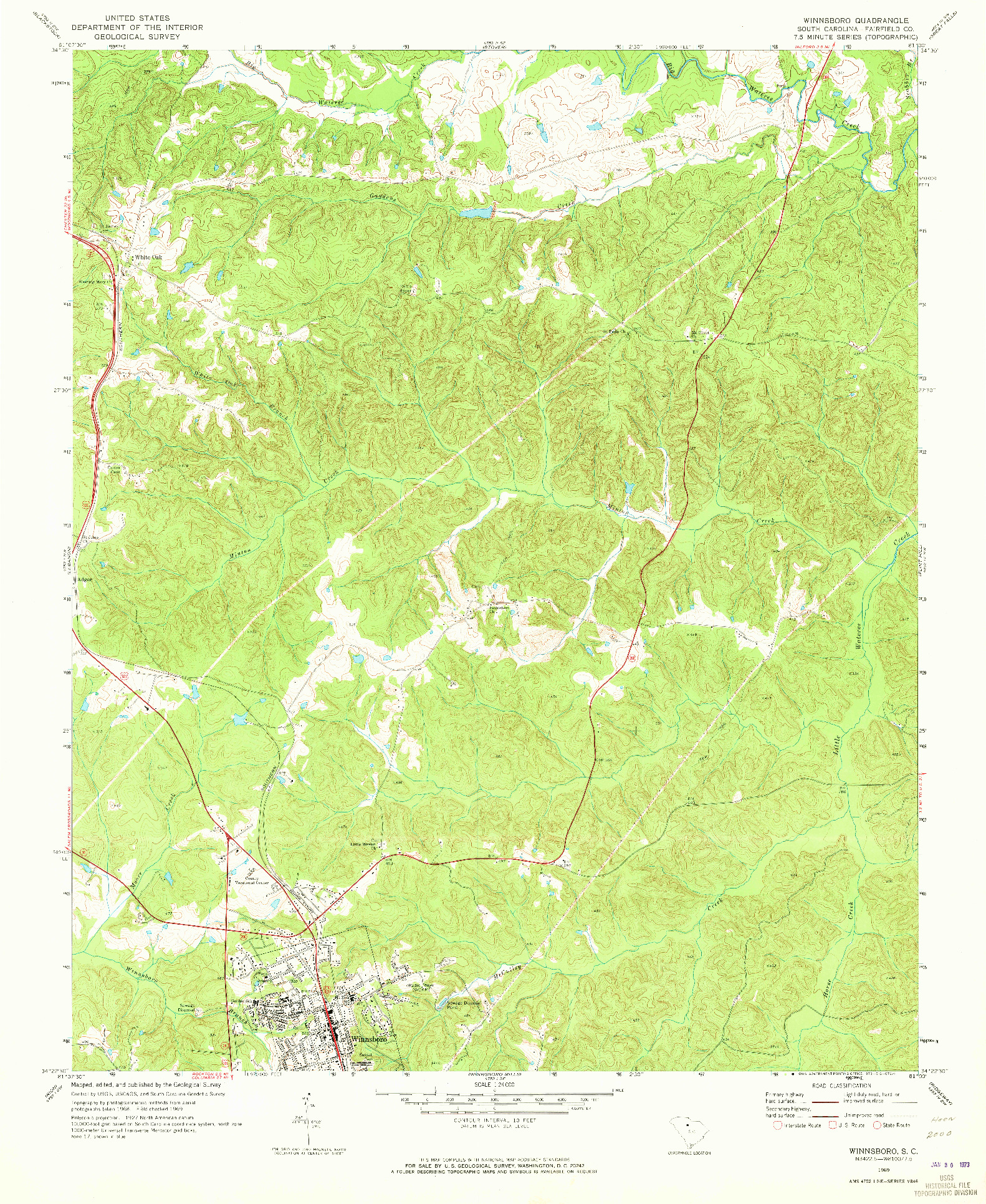 USGS 1:24000-SCALE QUADRANGLE FOR WINNSBORO, SC 1969