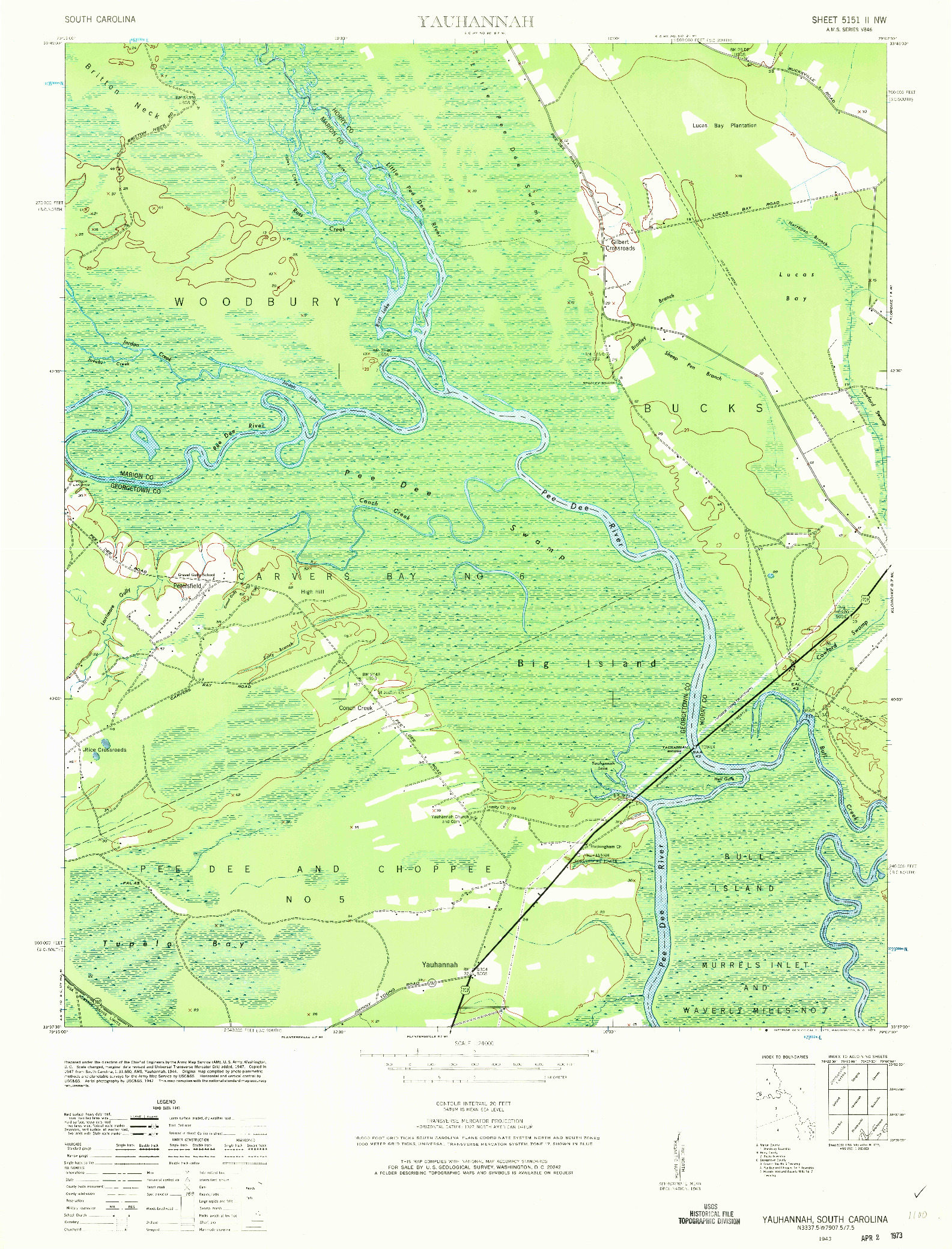 USGS 1:24000-SCALE QUADRANGLE FOR YAUHANNAH, SC 1943