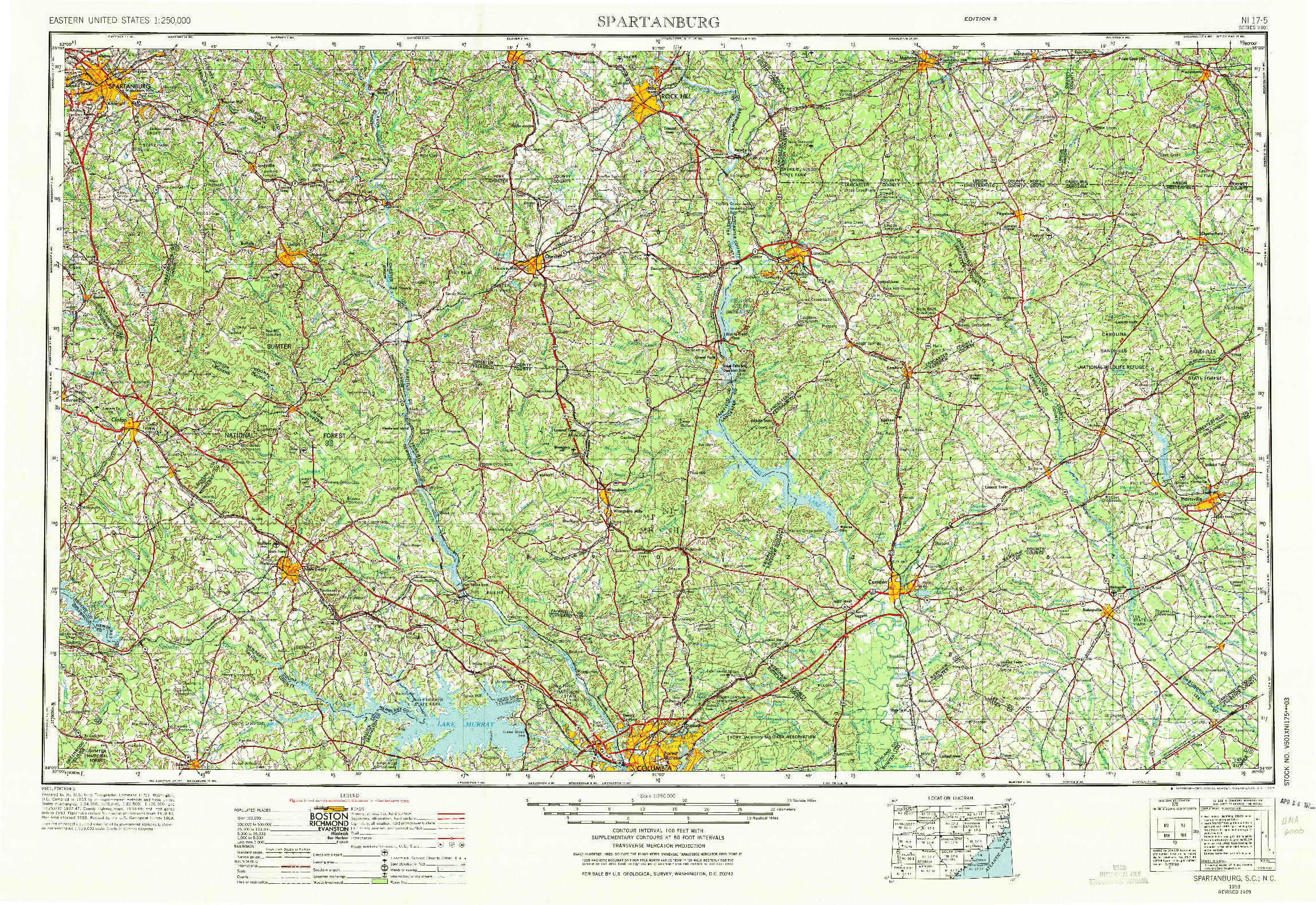 USGS 1:250000-SCALE QUADRANGLE FOR SPARTANBURG, SC 1953