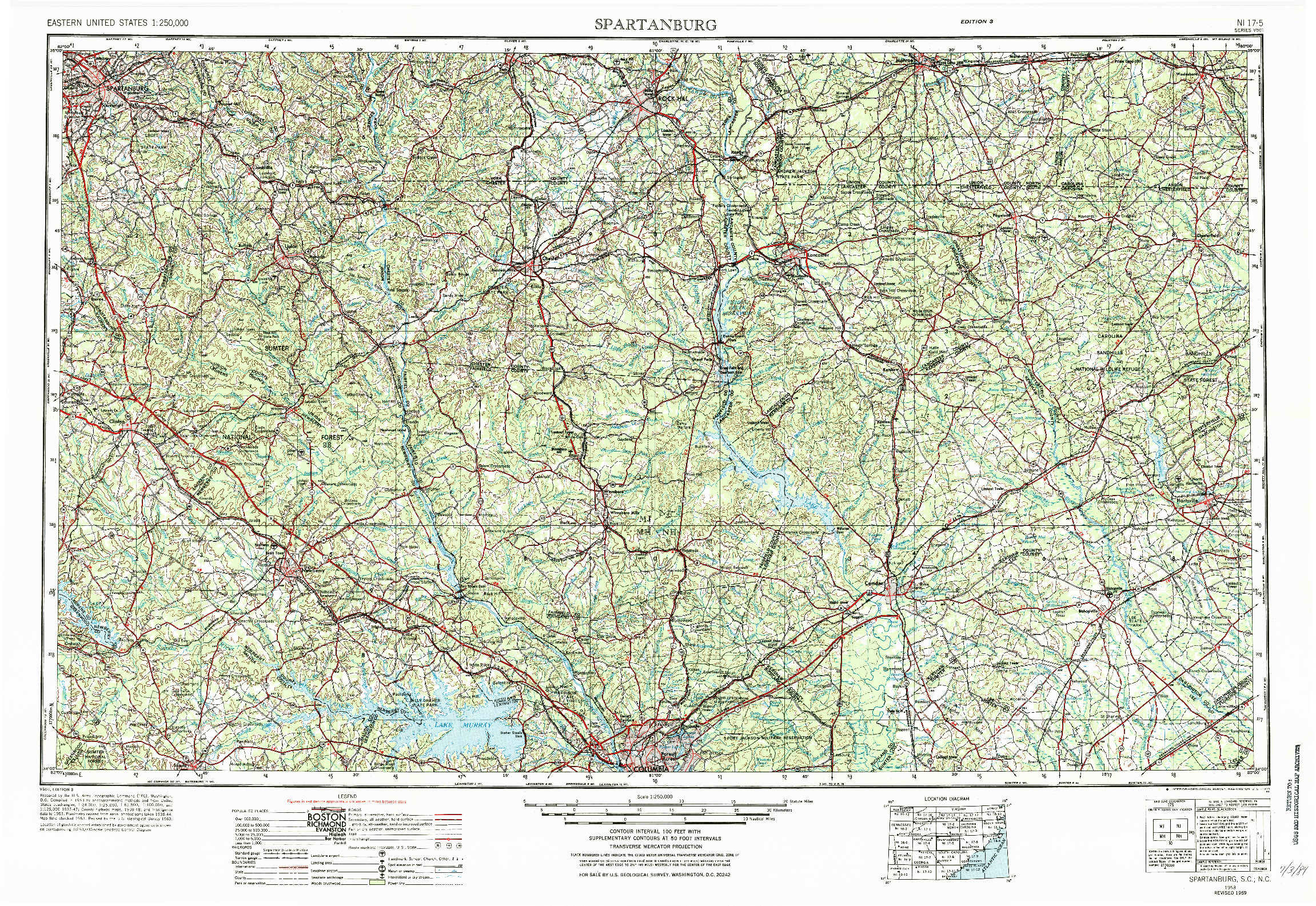 USGS 1:250000-SCALE QUADRANGLE FOR SPARTANBURG, SC 1953