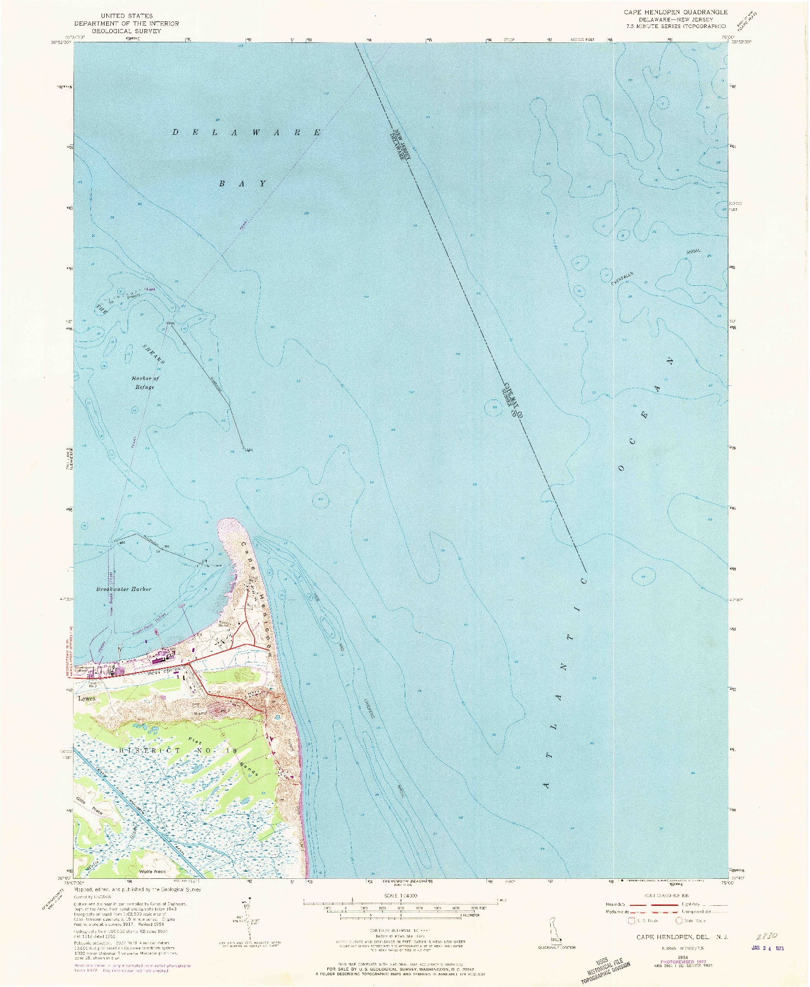 USGS 1:24000-SCALE QUADRANGLE FOR CAPE HENLOPEN, DE 1954