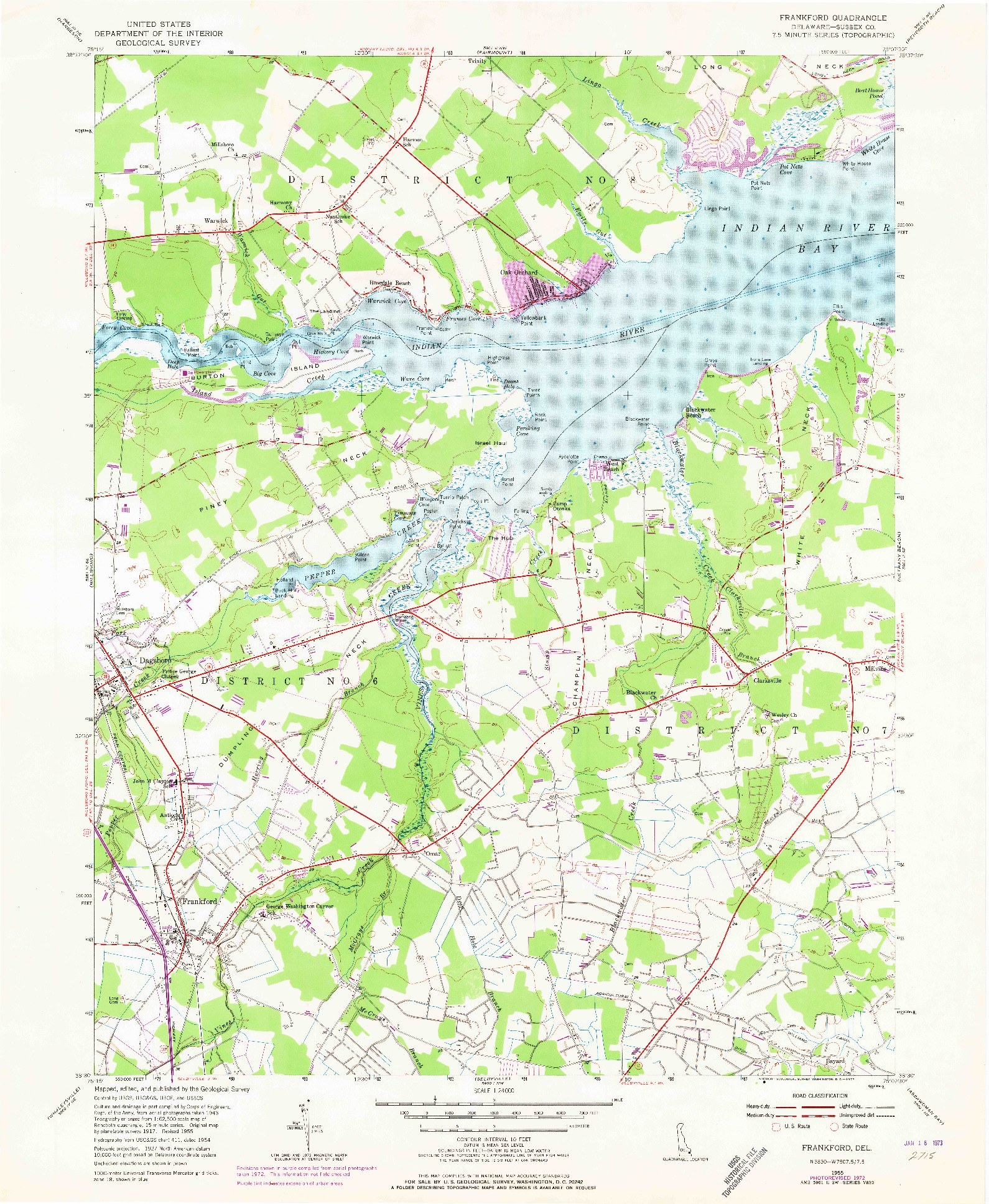 USGS 1:24000-SCALE QUADRANGLE FOR FRANKFORD, DE 1955