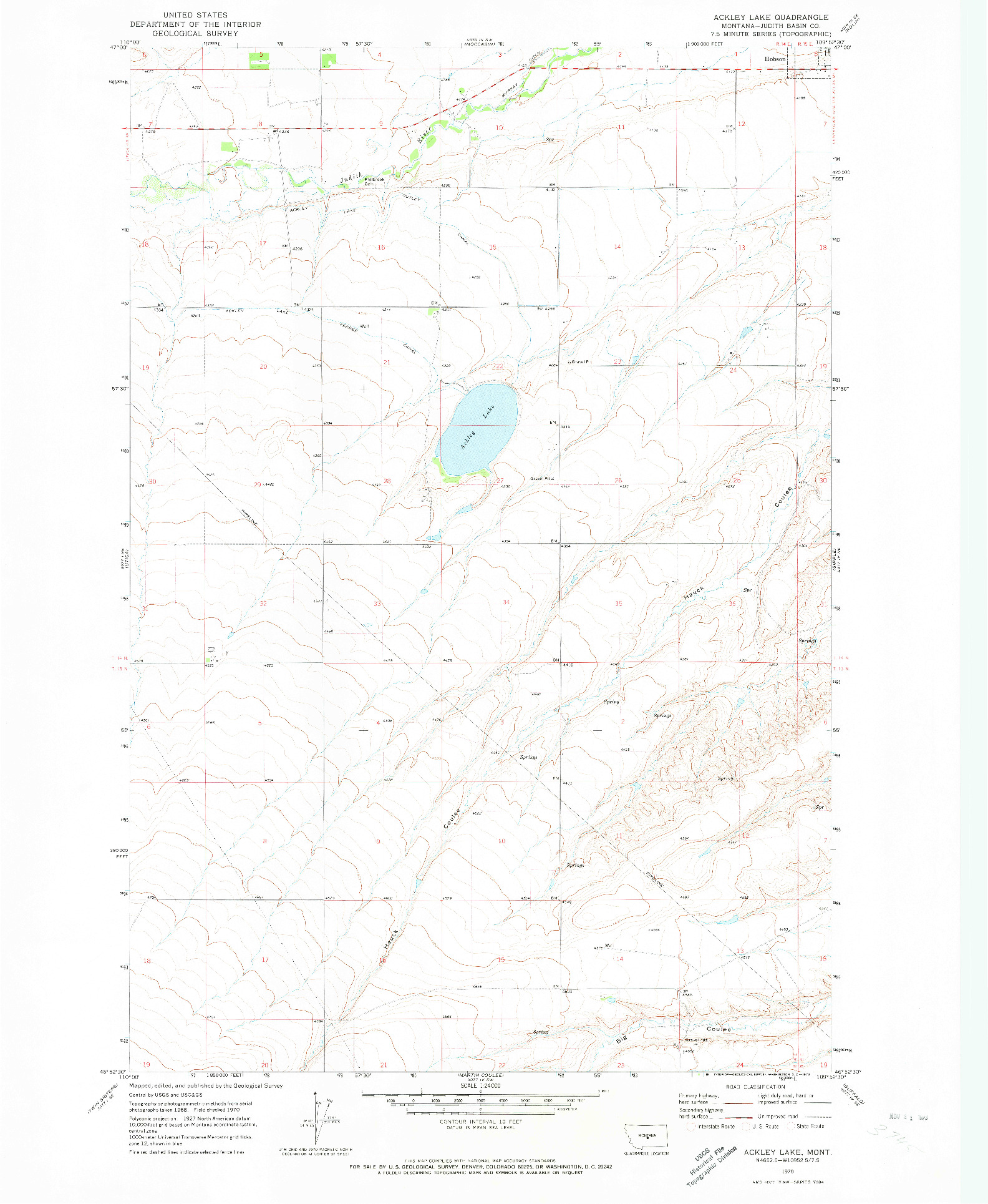 USGS 1:24000-SCALE QUADRANGLE FOR ACKLEY LAKE, MT 1970