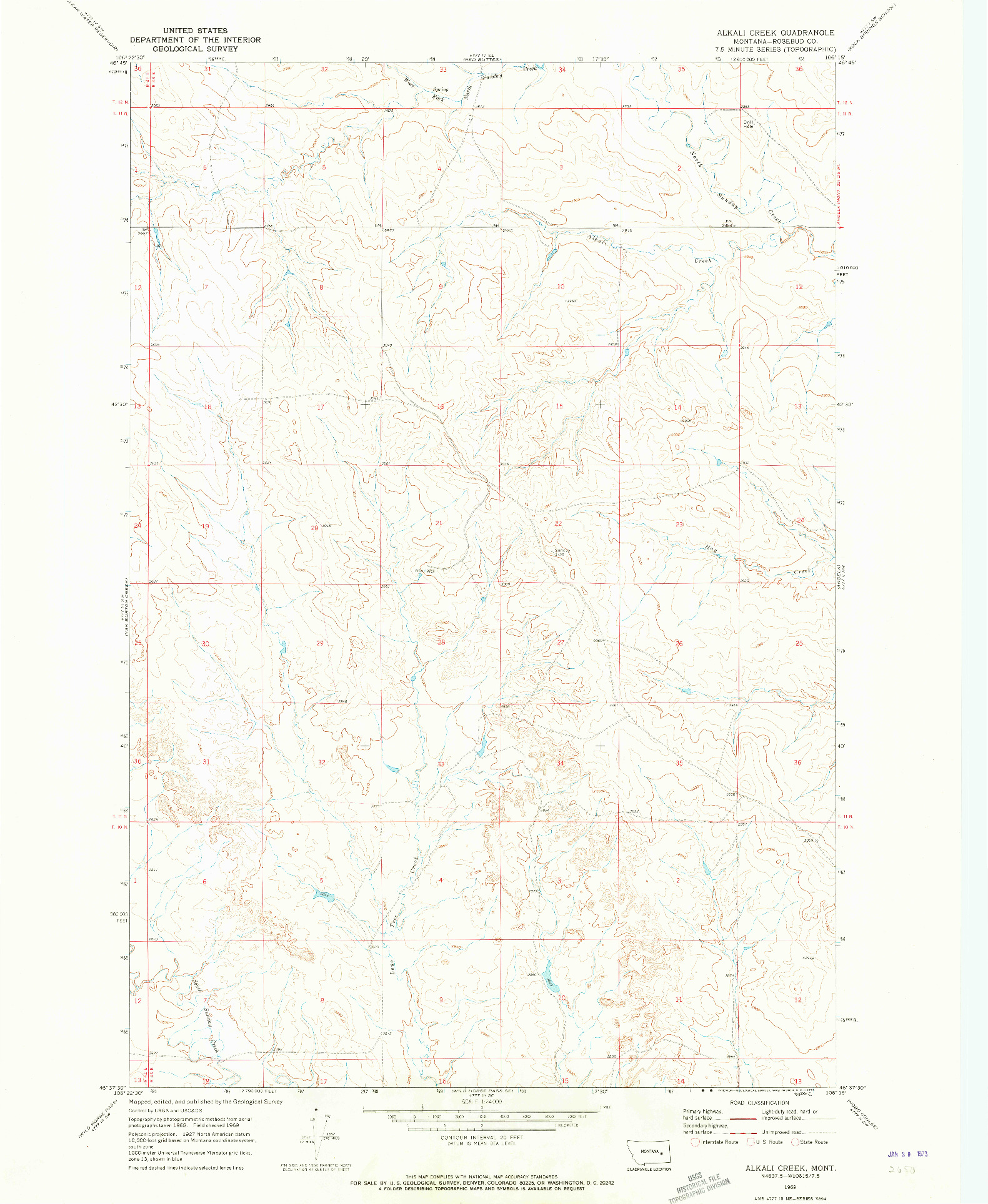 USGS 1:24000-SCALE QUADRANGLE FOR ALKALI CREEK, MT 1969