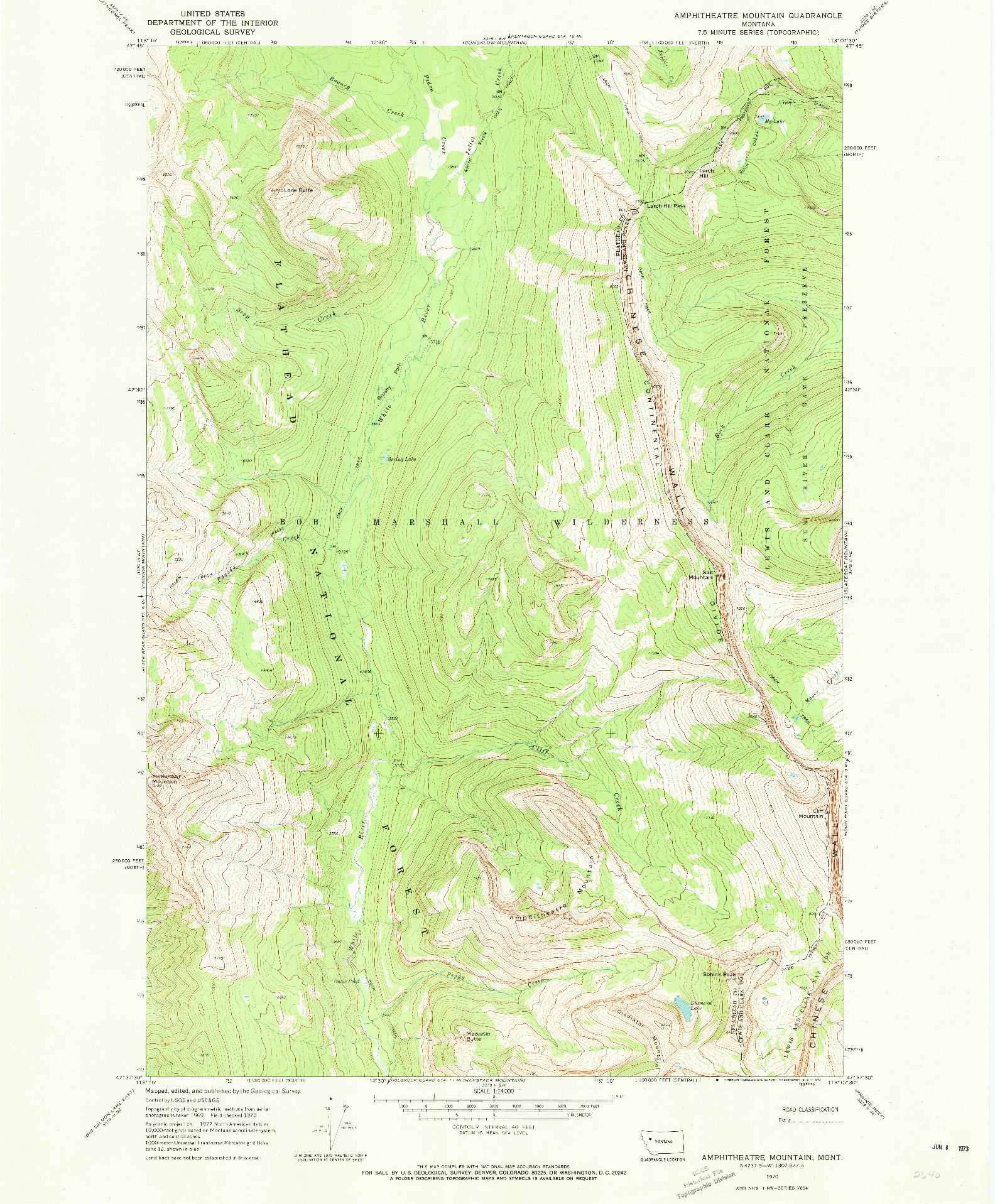 USGS 1:24000-SCALE QUADRANGLE FOR AMPHITHEATRE MOUNTAIN, MT 1970
