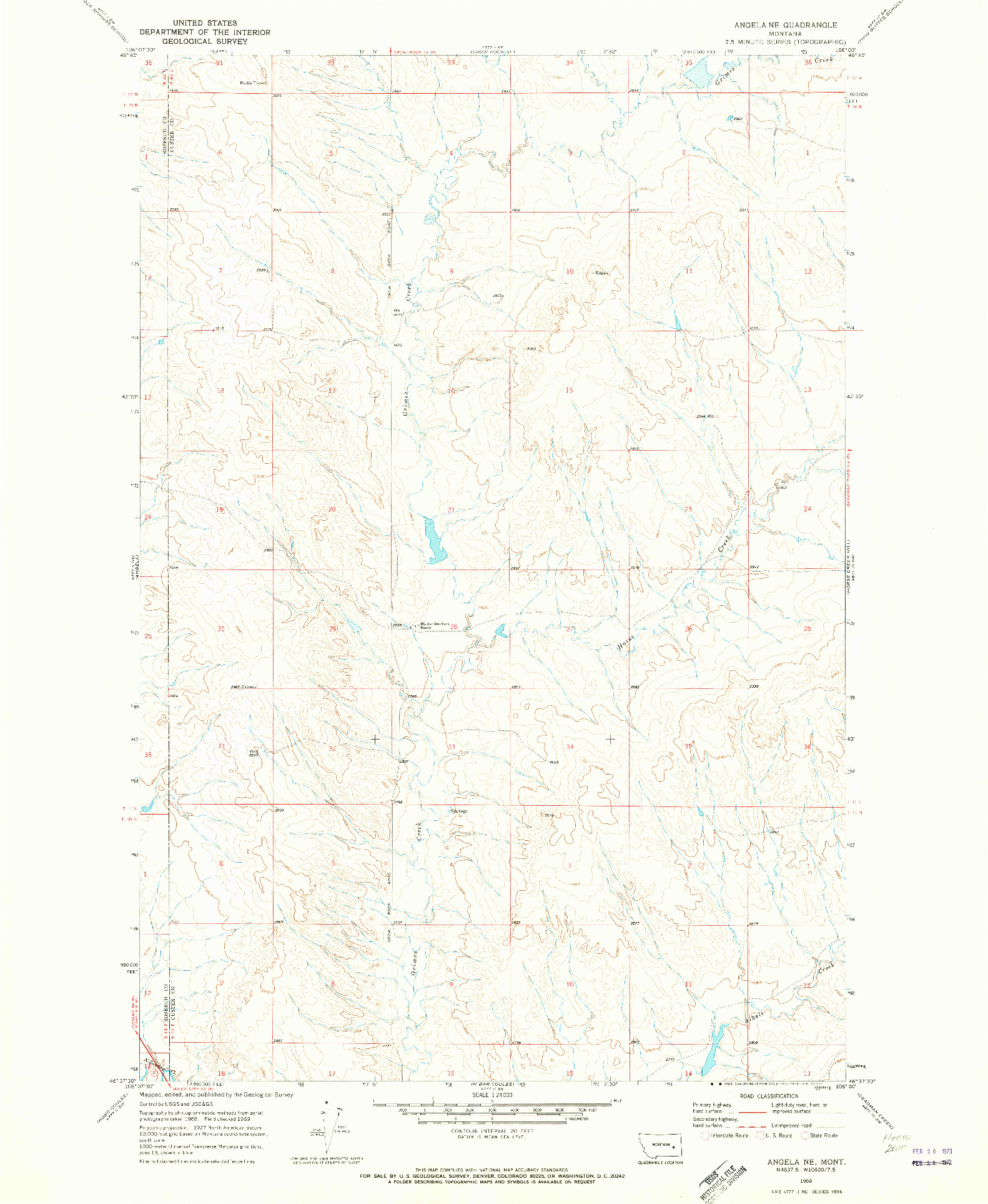 USGS 1:24000-SCALE QUADRANGLE FOR ANGELA NE, MT 1969