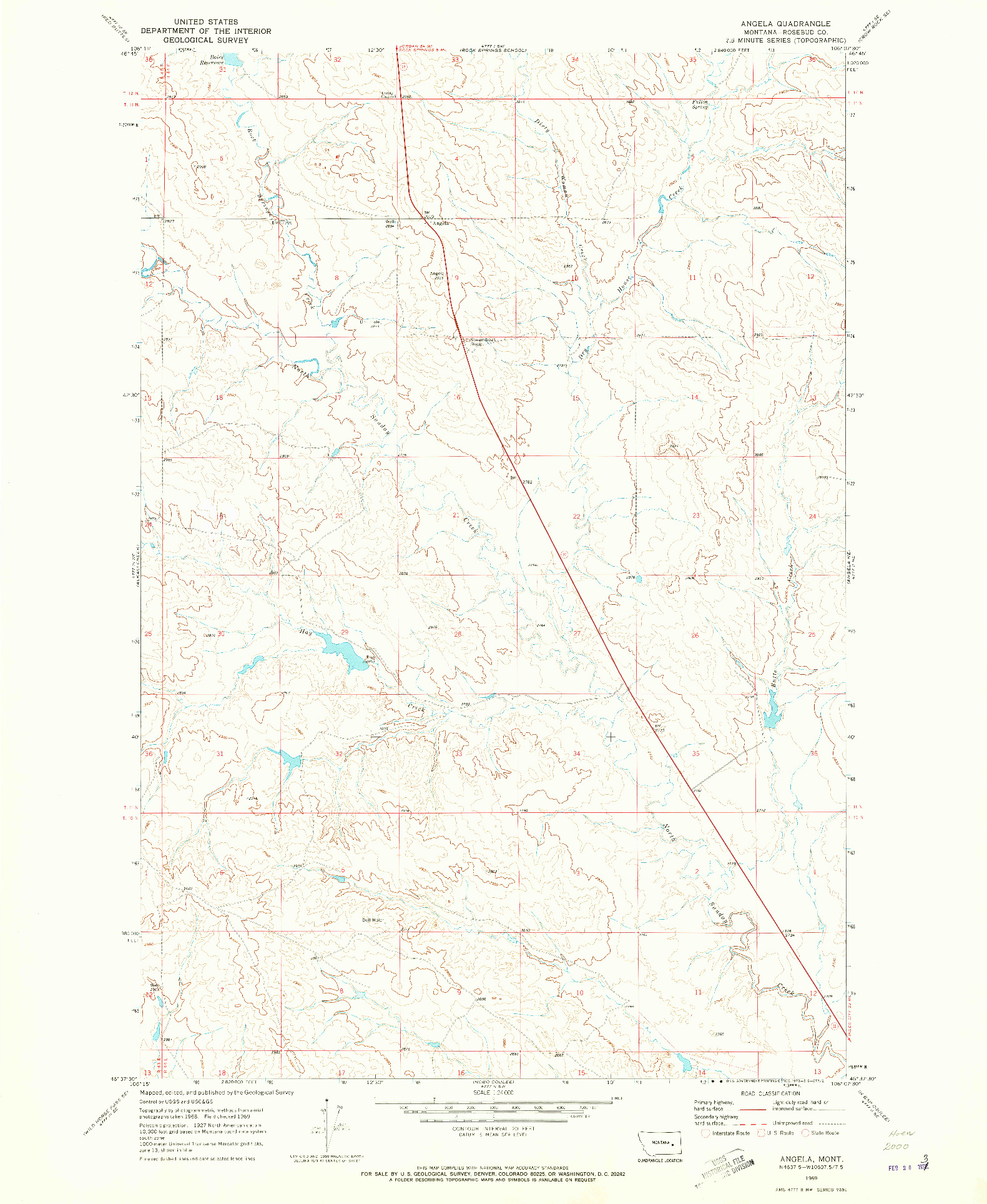 USGS 1:24000-SCALE QUADRANGLE FOR ANGELA, MT 1969