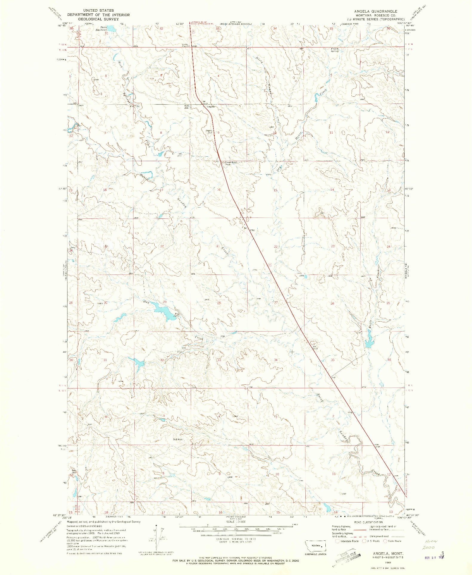 USGS 1:24000-SCALE QUADRANGLE FOR ANGELA, MT 1969