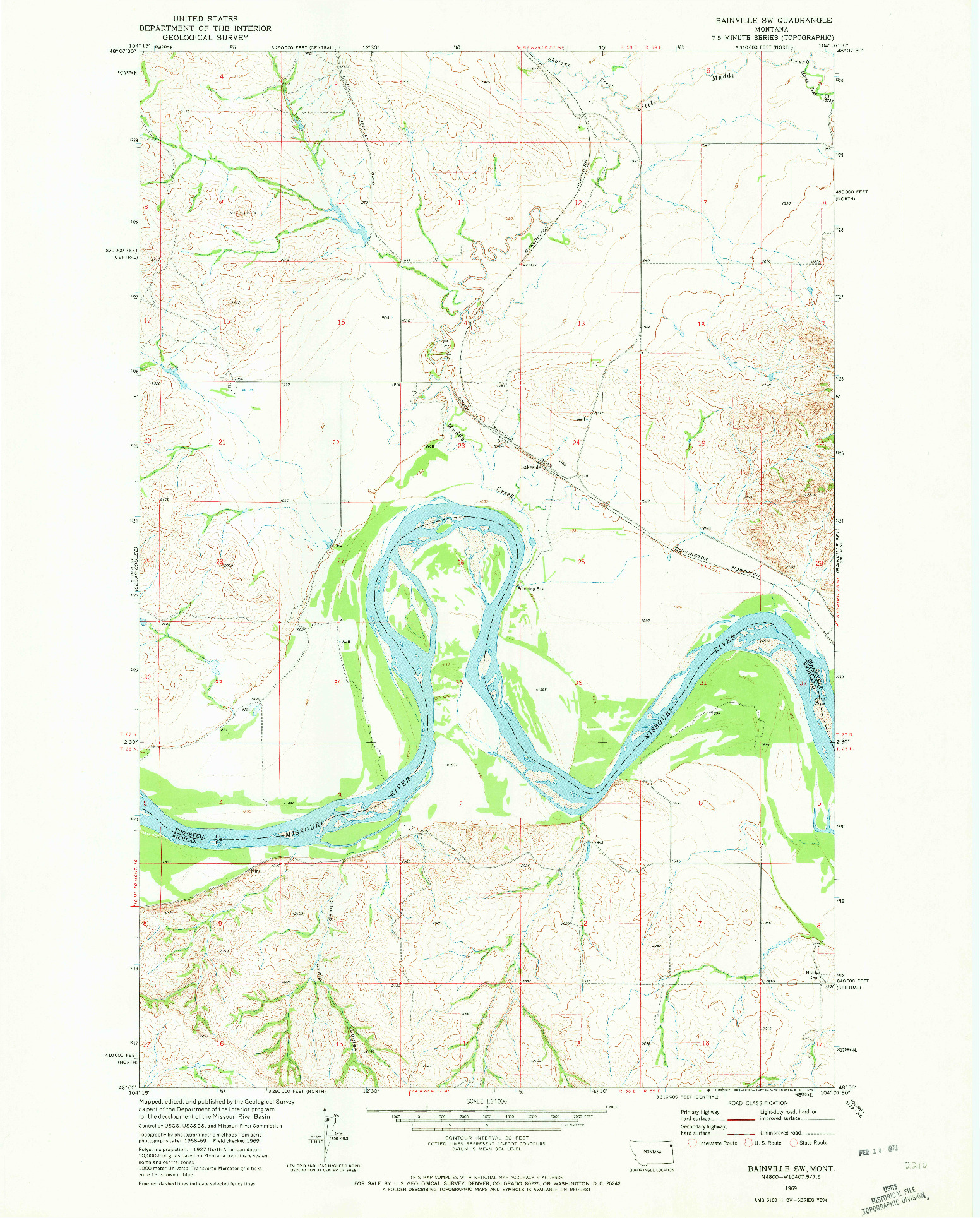 USGS 1:24000-SCALE QUADRANGLE FOR BAINVILLE SW, MT 1969