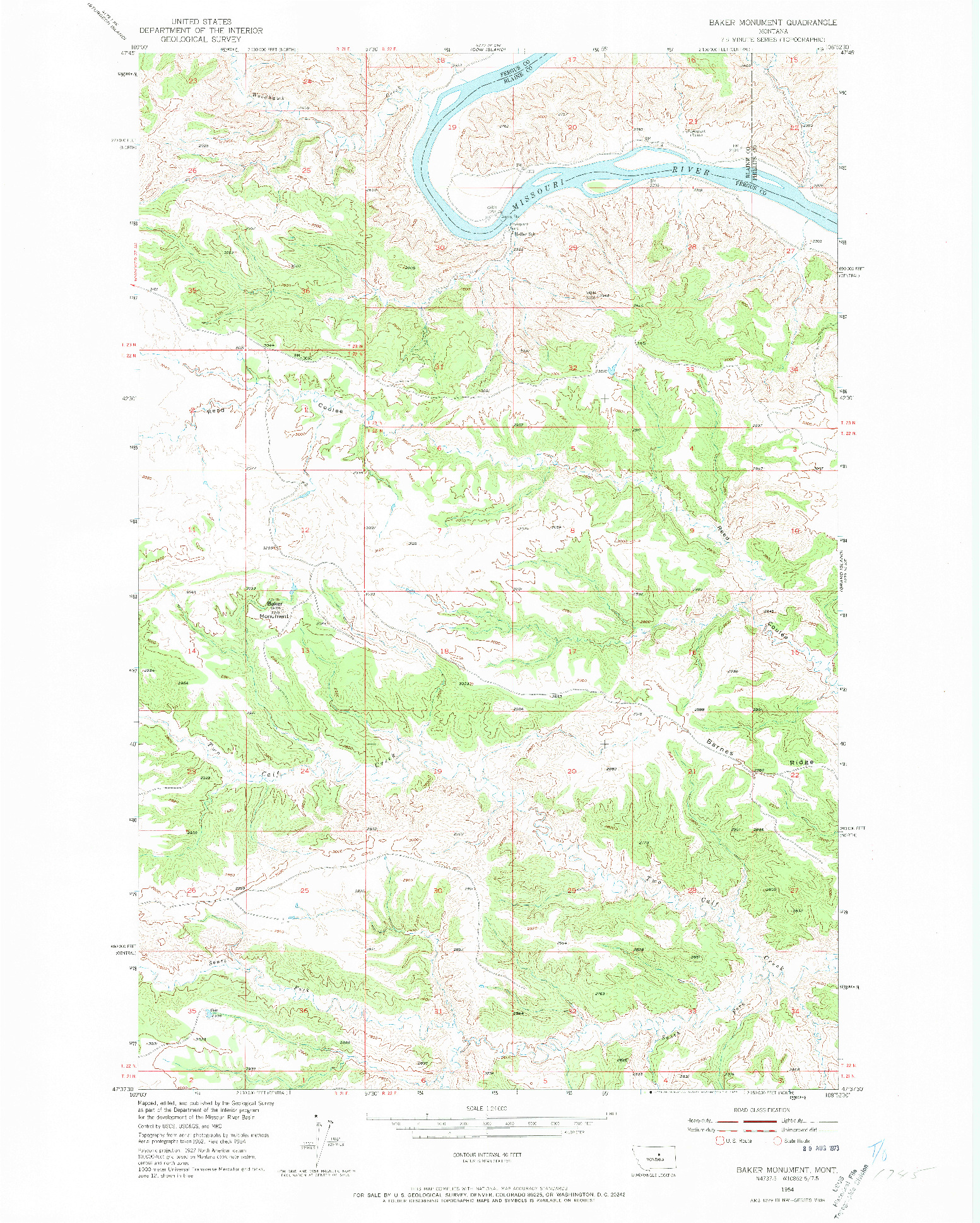 USGS 1:24000-SCALE QUADRANGLE FOR BAKER MONUMENT, MT 1954