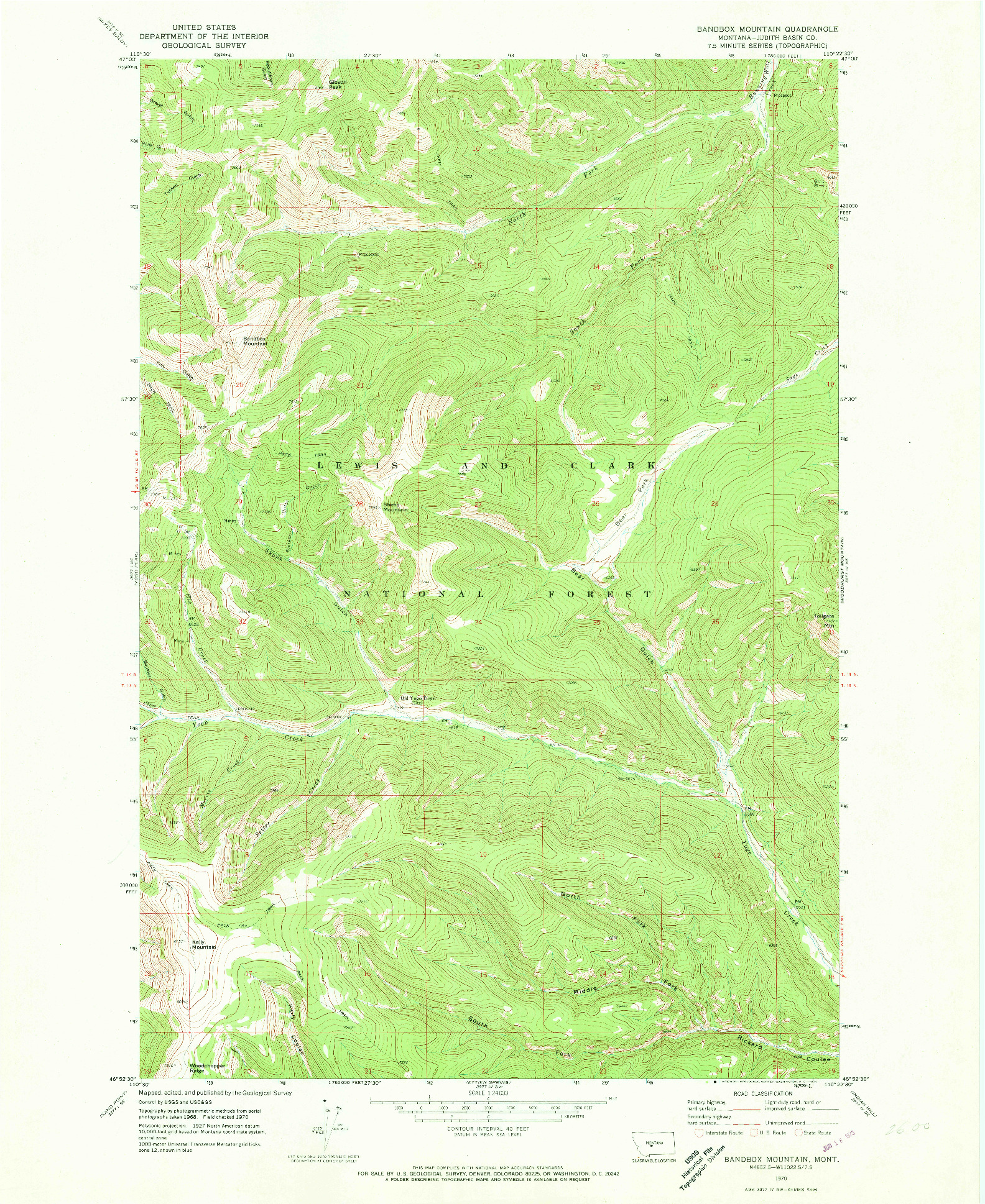 USGS 1:24000-SCALE QUADRANGLE FOR BANDBOX MOUNTAIN, MT 1970