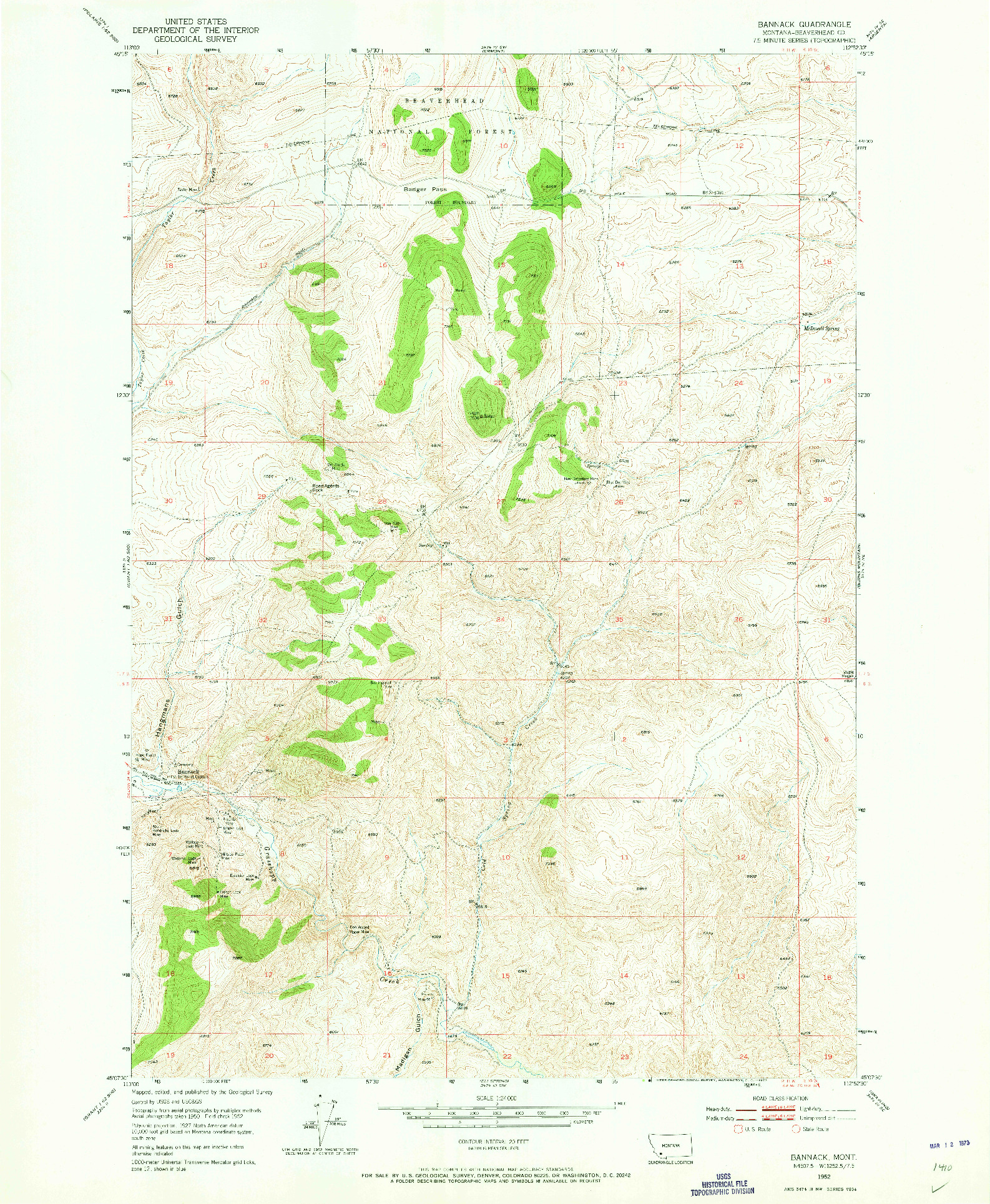 USGS 1:24000-SCALE QUADRANGLE FOR BANNACK, MT 1952