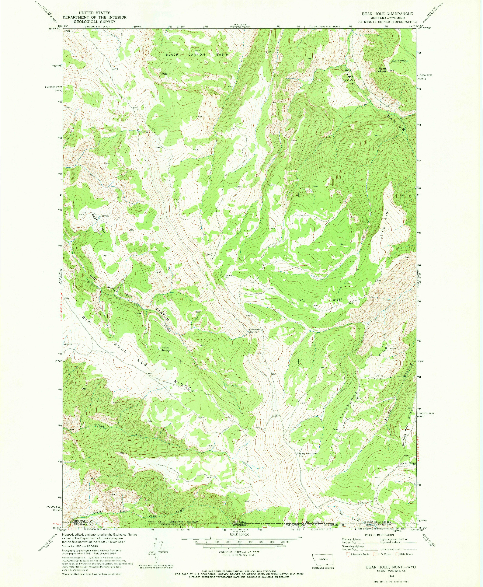 USGS 1:24000-SCALE QUADRANGLE FOR BEAR HOLE, MT 1969