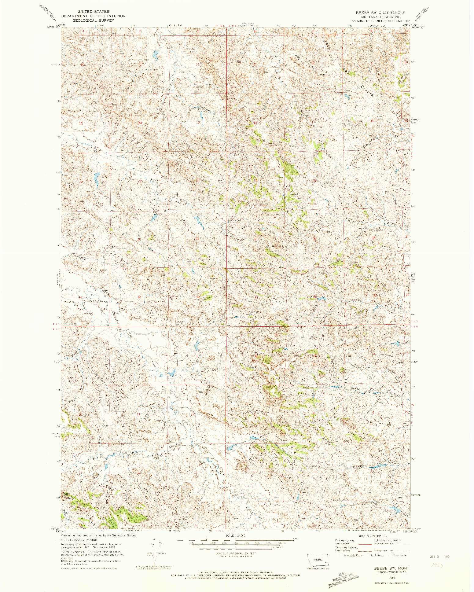 USGS 1:24000-SCALE QUADRANGLE FOR BEEBE SW, MT 1969