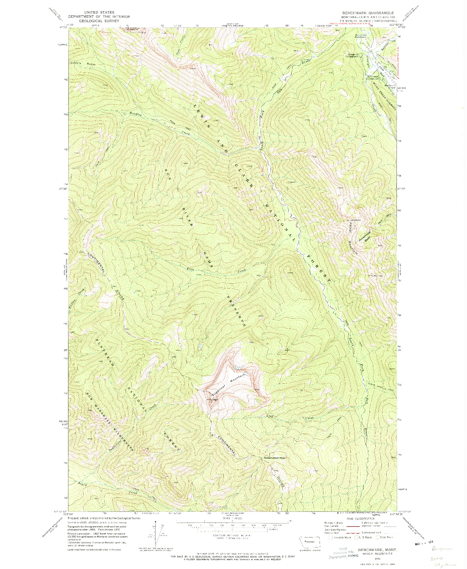 USGS 1:24000-SCALE QUADRANGLE FOR BENCHMARK, MT 1970