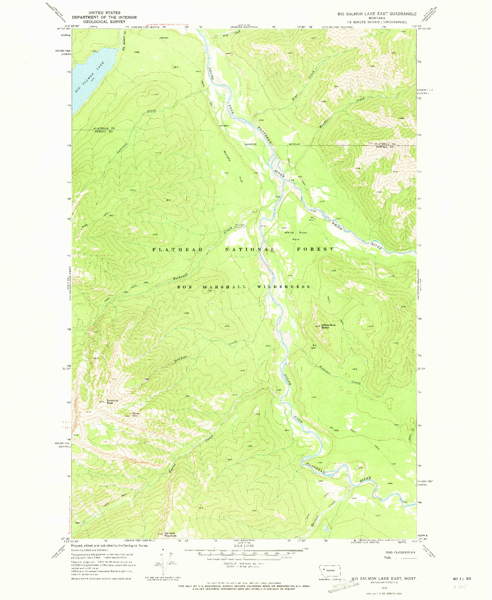 USGS 1:24000-SCALE QUADRANGLE FOR BIG SALMON LAKE EAST, MT 1970
