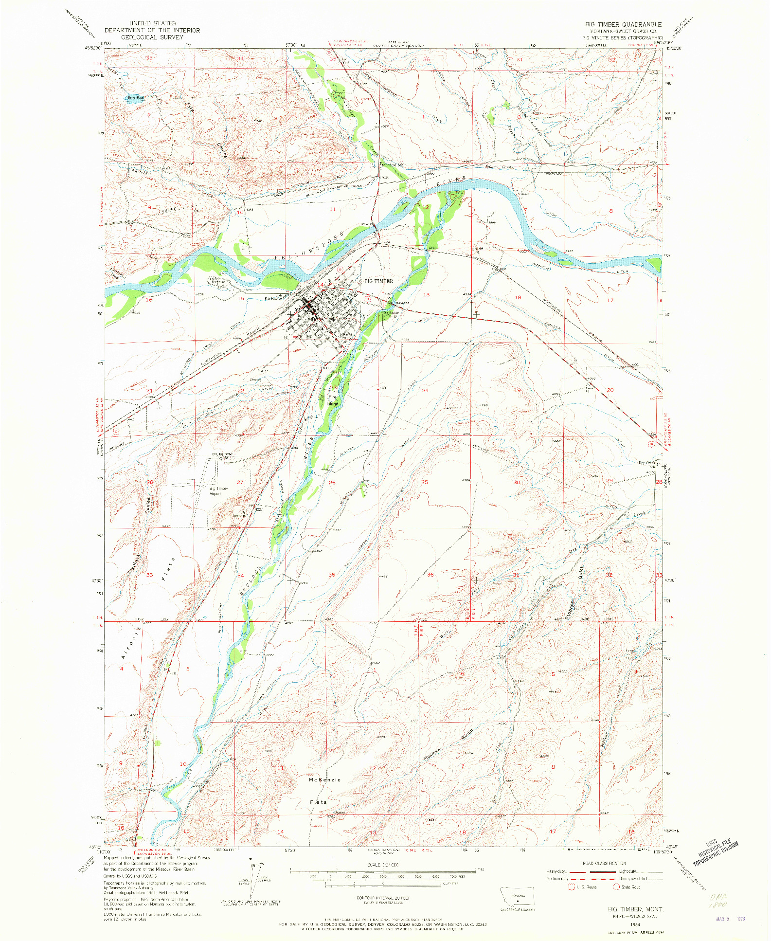 USGS 1:24000-SCALE QUADRANGLE FOR BIG TIMBER, MT 1954