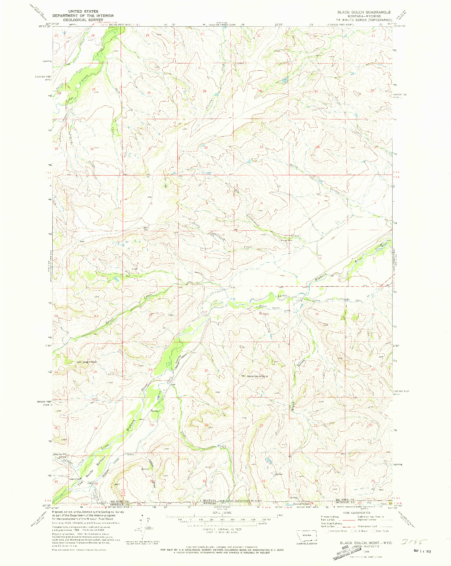 USGS 1:24000-SCALE QUADRANGLE FOR BLACK GULCH, MT 1969