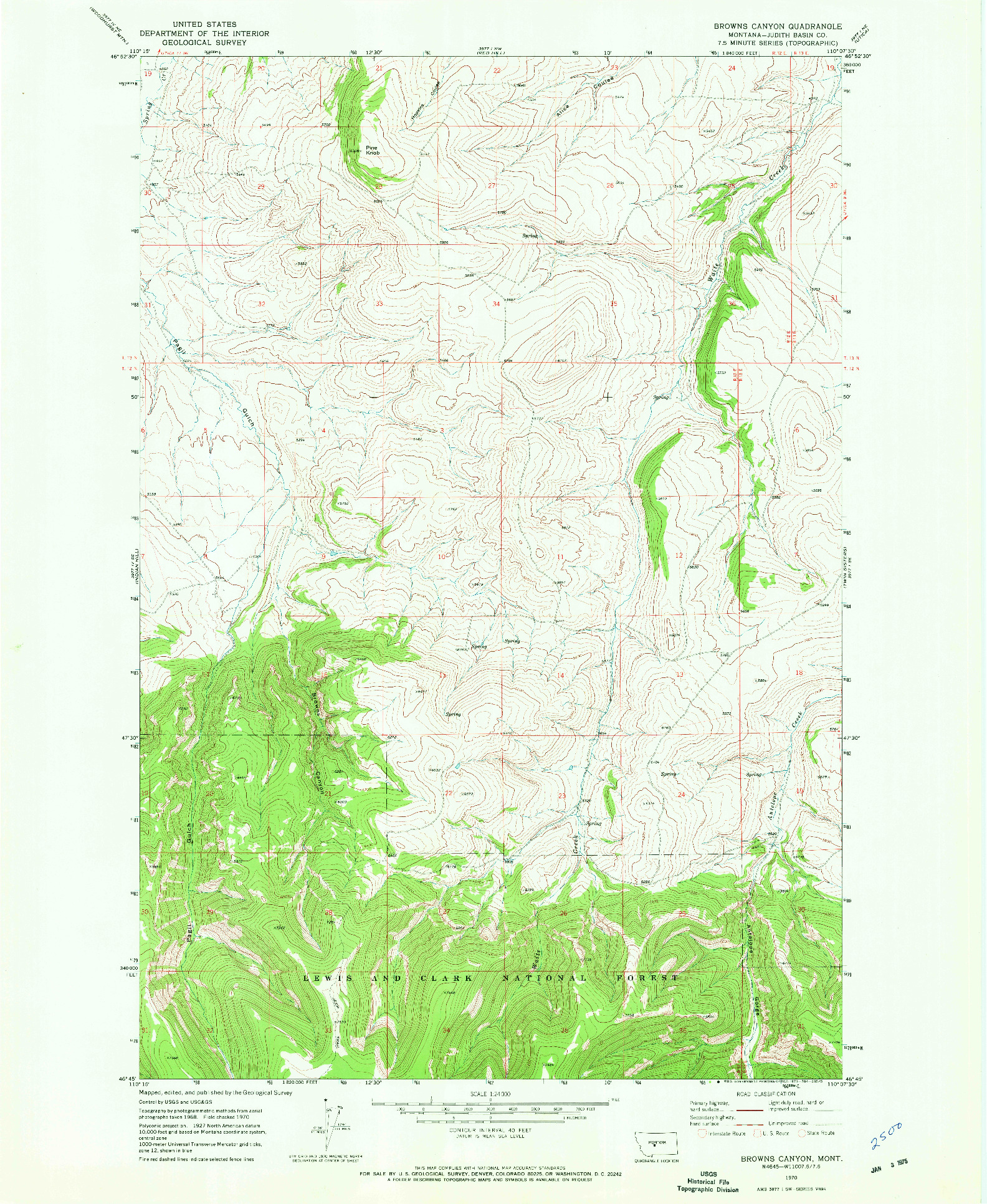 USGS 1:24000-SCALE QUADRANGLE FOR BROWNS CANYON, MT 1970