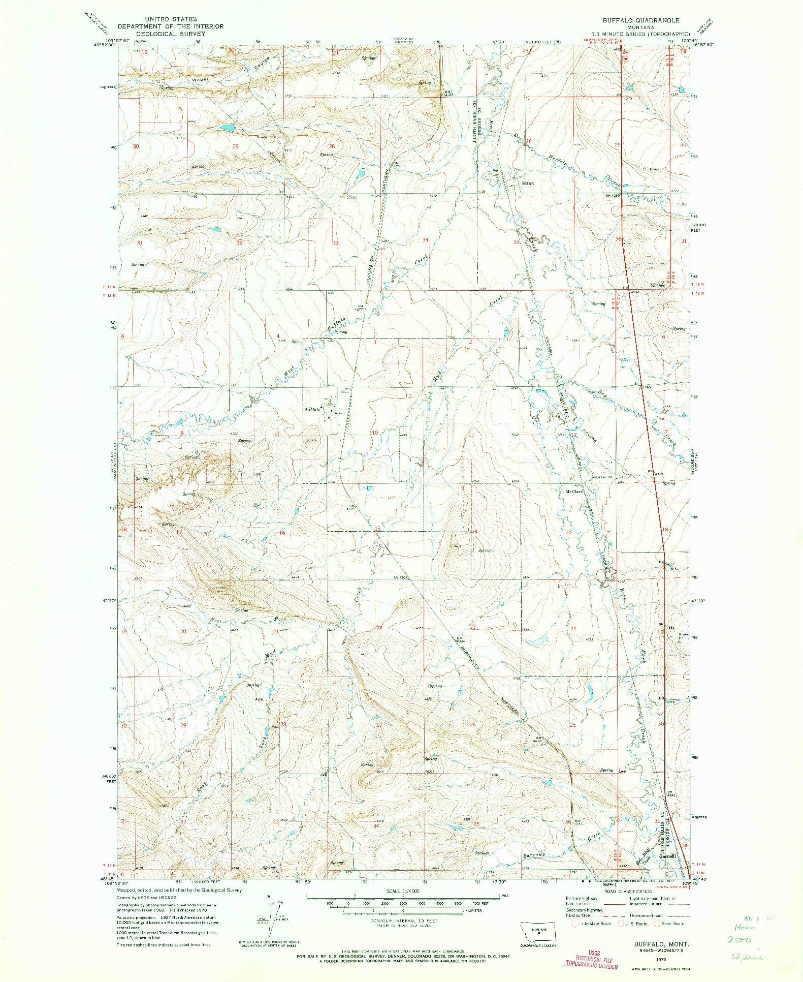 USGS 1:24000-SCALE QUADRANGLE FOR BUFFALO, MT 1970
